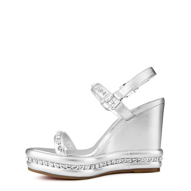 Christian Louboutin Pyrastrass 110mm Metallic Leather Wedge Sandals Size US 9 / IT 39 - 3 Thumbnail