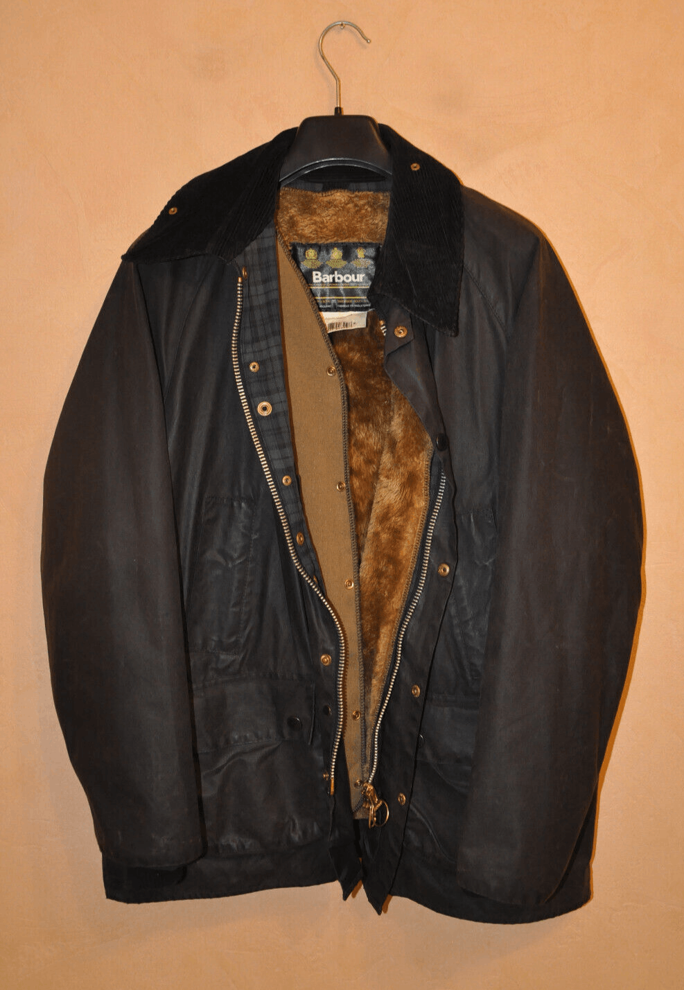 image of Barbour Bedale Waxed Jacket With Warm Pile Lining Size C46/117Cm in Black, Men's