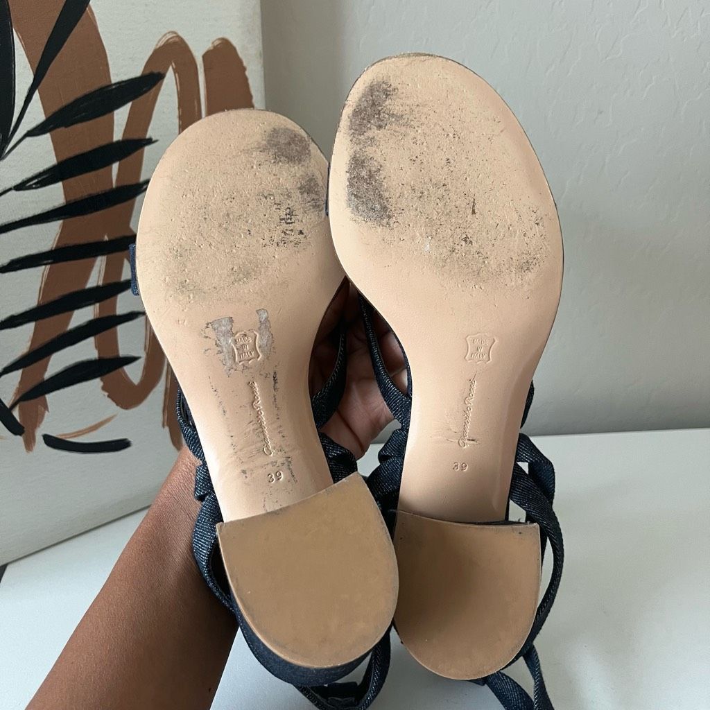 Gianvito Rossi Gianvito Rossi Janis Dark Blue Denim Strappy Lace Up Block H Size US 8.5 / IT 38.5 - 8 Thumbnail