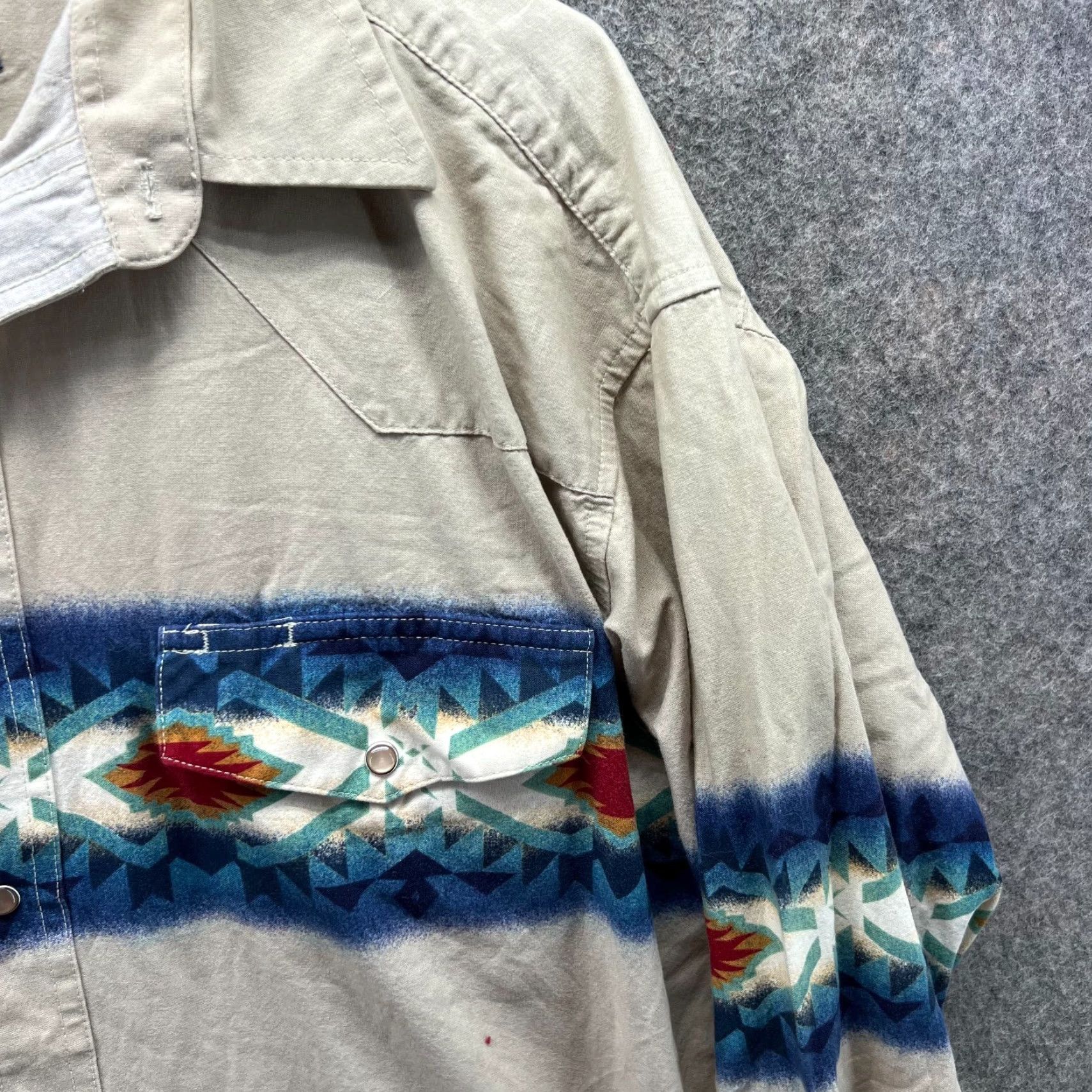 Wrangler VINTAGE Wrangler Western Shirt Mens Large Beige Cotton Pearl Snap Brushpopper VTG Size US L / EU 52-54 / 3 - 7 Thumbnail