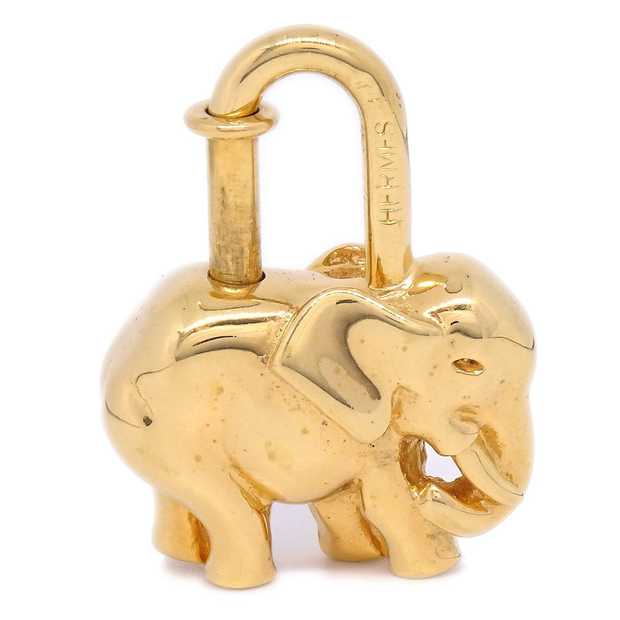 image of Hermes 1988 Limited Elephant Cadena Lock Bag Charm Gold Small Good 71889 in Black, Women's
