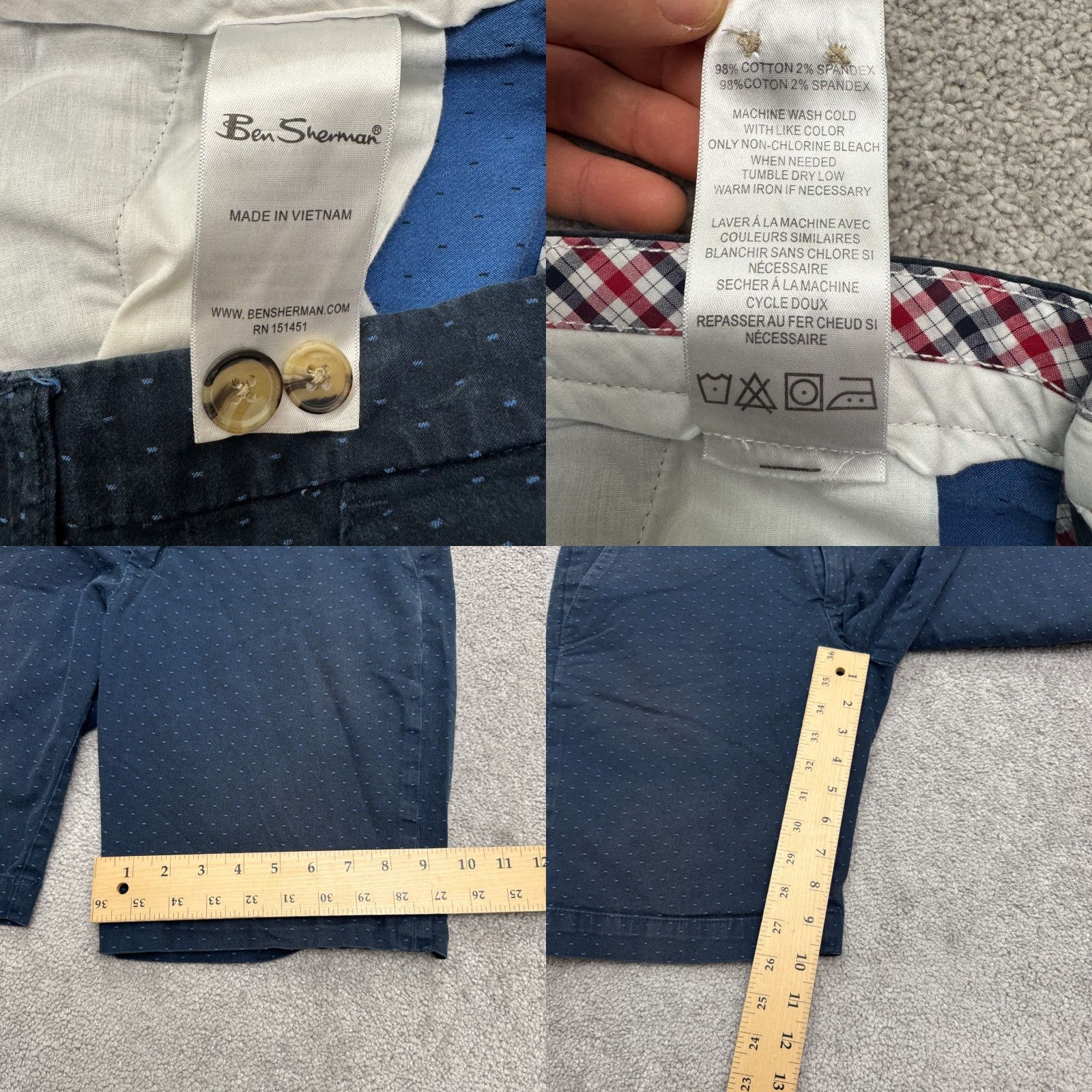 Ben Sherman Ben Sherman Polka Dot Chino Shorts Mens 34 Navy Blue Cotton Flat Front Casual Size US 34 / EU 50 - 8 Thumbnail