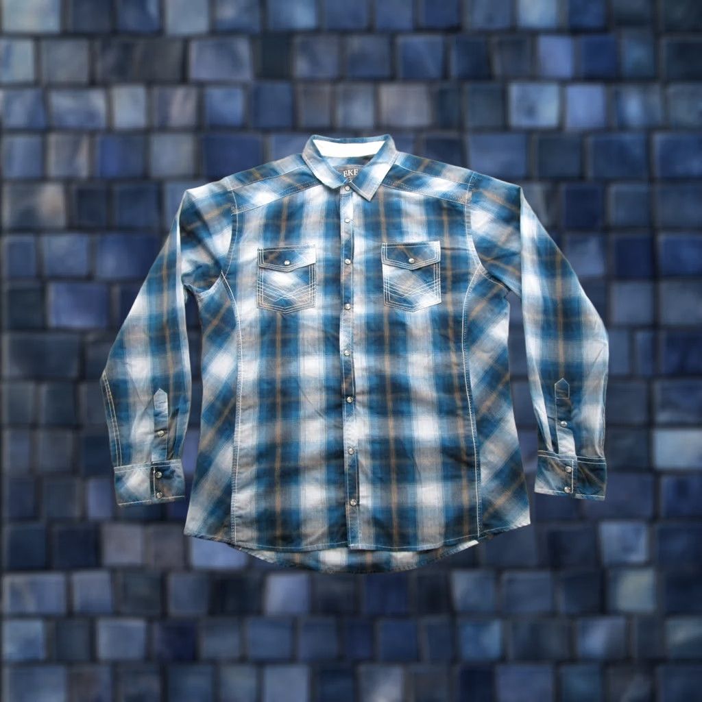Vintage BKE Buckle Plaid Pearl Snap Shirt Men's XL Pockets Athletic Fit Western Rodeo Shirt Size US XL / EU 56 / 4 - 1 Thumbnail