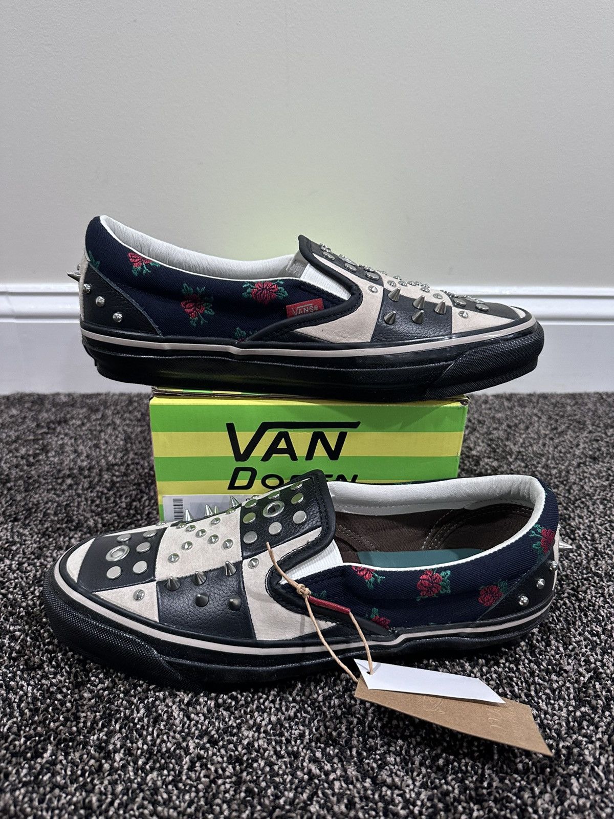 Gucci Gucci x Vans Black Checkered Leather Suede Studded Slip Ons Size US 9 / EU 42 - 2 Thumbnail