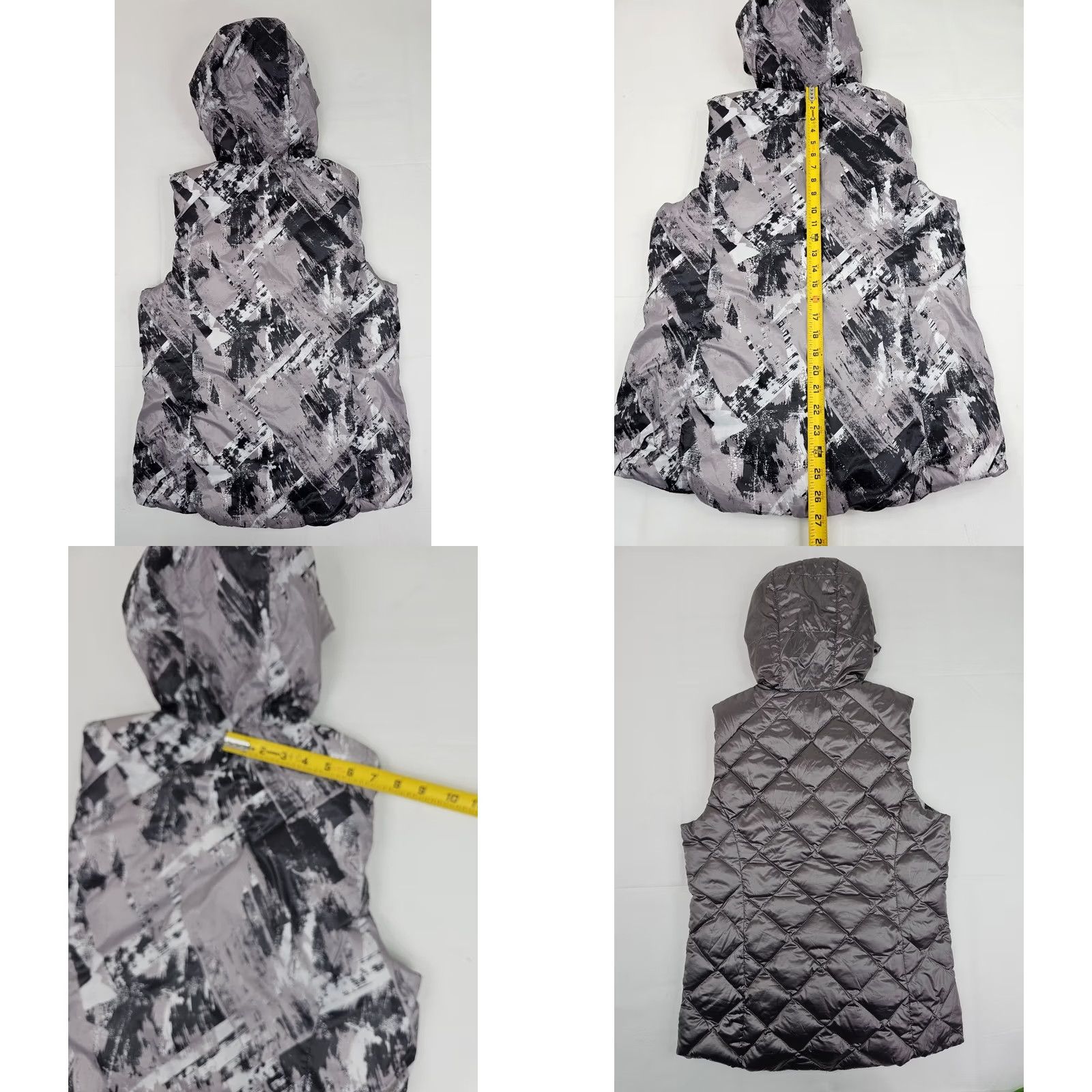 Vintage Gerry Down Full Zip Reversible Hooded Puffer Vest Women M Silver Packable Marble Size M / US 6-8 / IT 42-44 - 9 Thumbnail