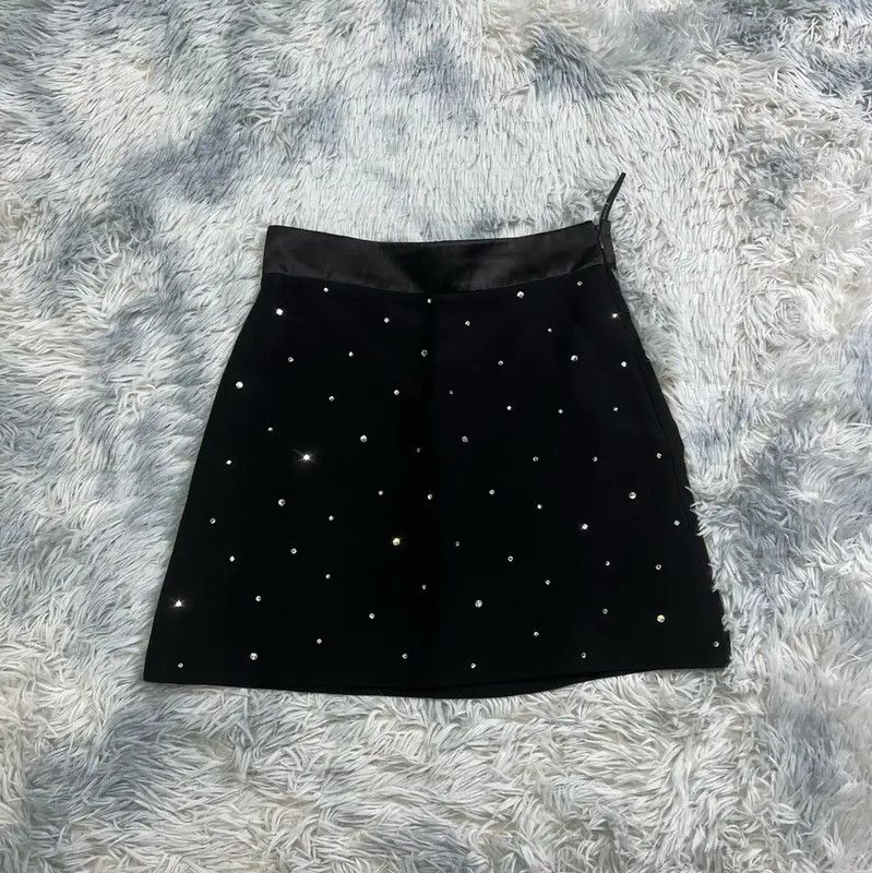 Miu Miu Miu Miu Black Cotton Skirt with Rhinestones 0089 Size 23" - 1 Thumbnail