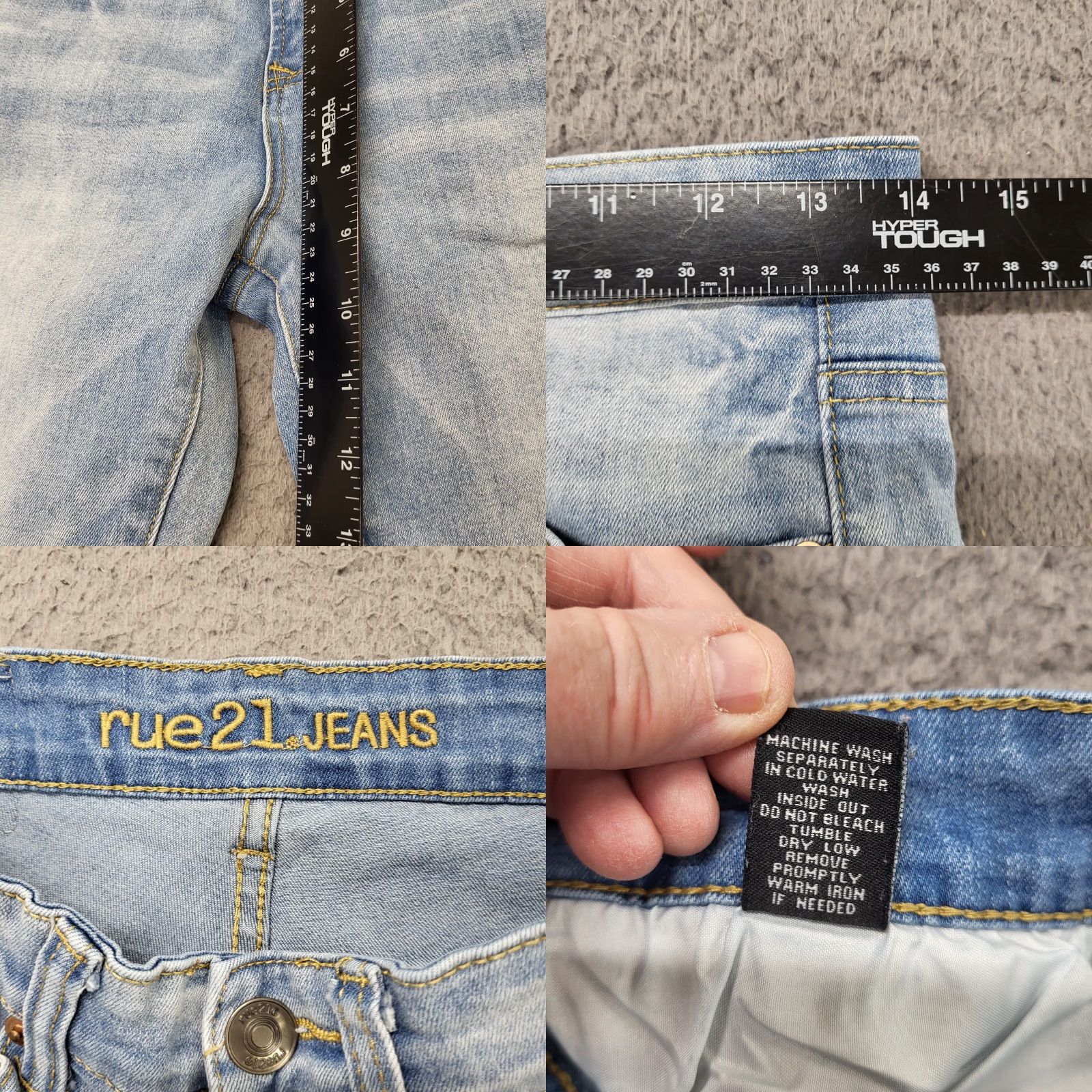 Vintage Rue 21 Jeans Men's 28x30 Blue Distressed Skinny Ultra Flex Denim 5-Pocket Slim Regular Whiskered Grunge 90s Mens Size US 28 / EU 44 - 8 Thumbnail