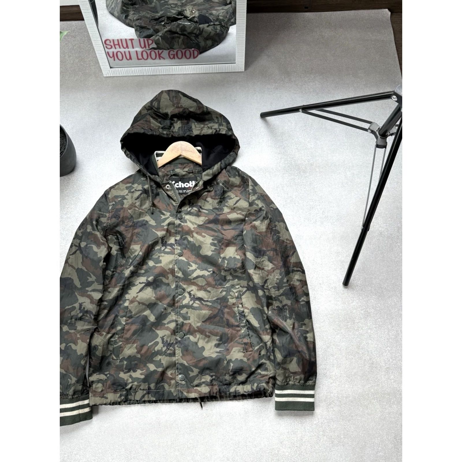 Schott VINTAGE Schott NYC Camouflage Hooded Jacket Men’s S Lightweight Camo Zip Up Coat Size US S / EU 44-46 / 1 - 4 Thumbnail