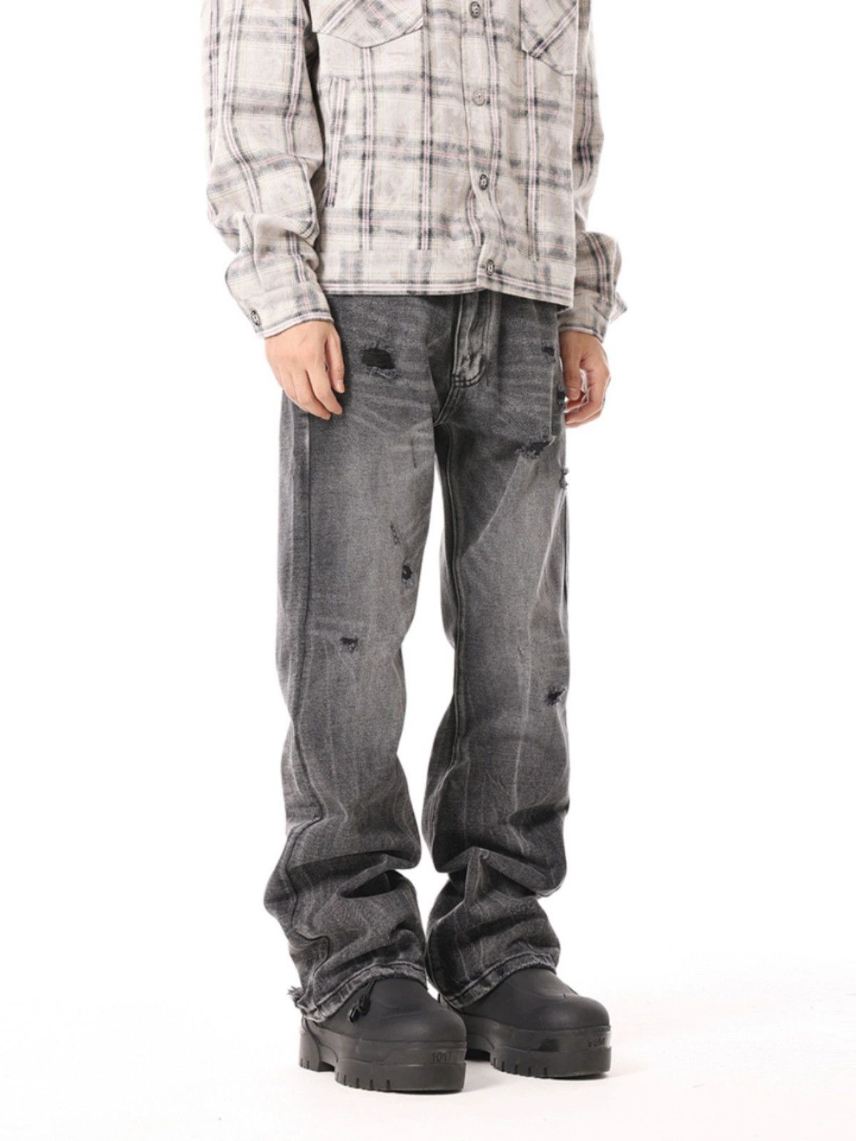 washed faded flared gradient damaged jeans