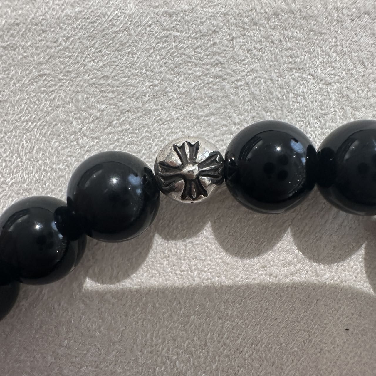 Chrome Hearts Chrome Hearts 8mm Obsidian Double Silver Cross Bracelet Size ONE SIZE - 7 Thumbnail