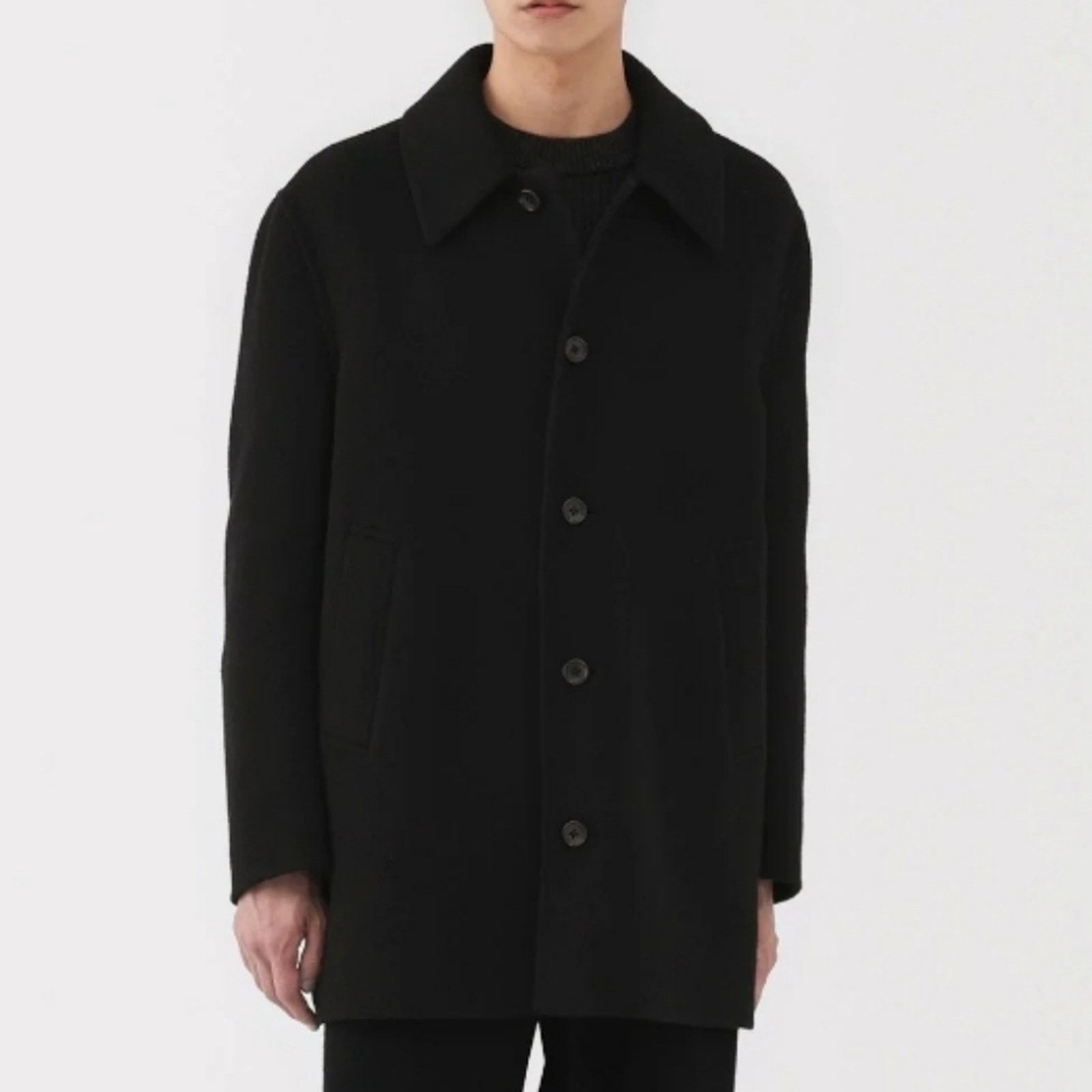 Muji MUJI Labo Cashmere Mix Soutien Collar Coat, Black, Size: L Size US L / EU 52-54 / 3 - 3 Thumbnail