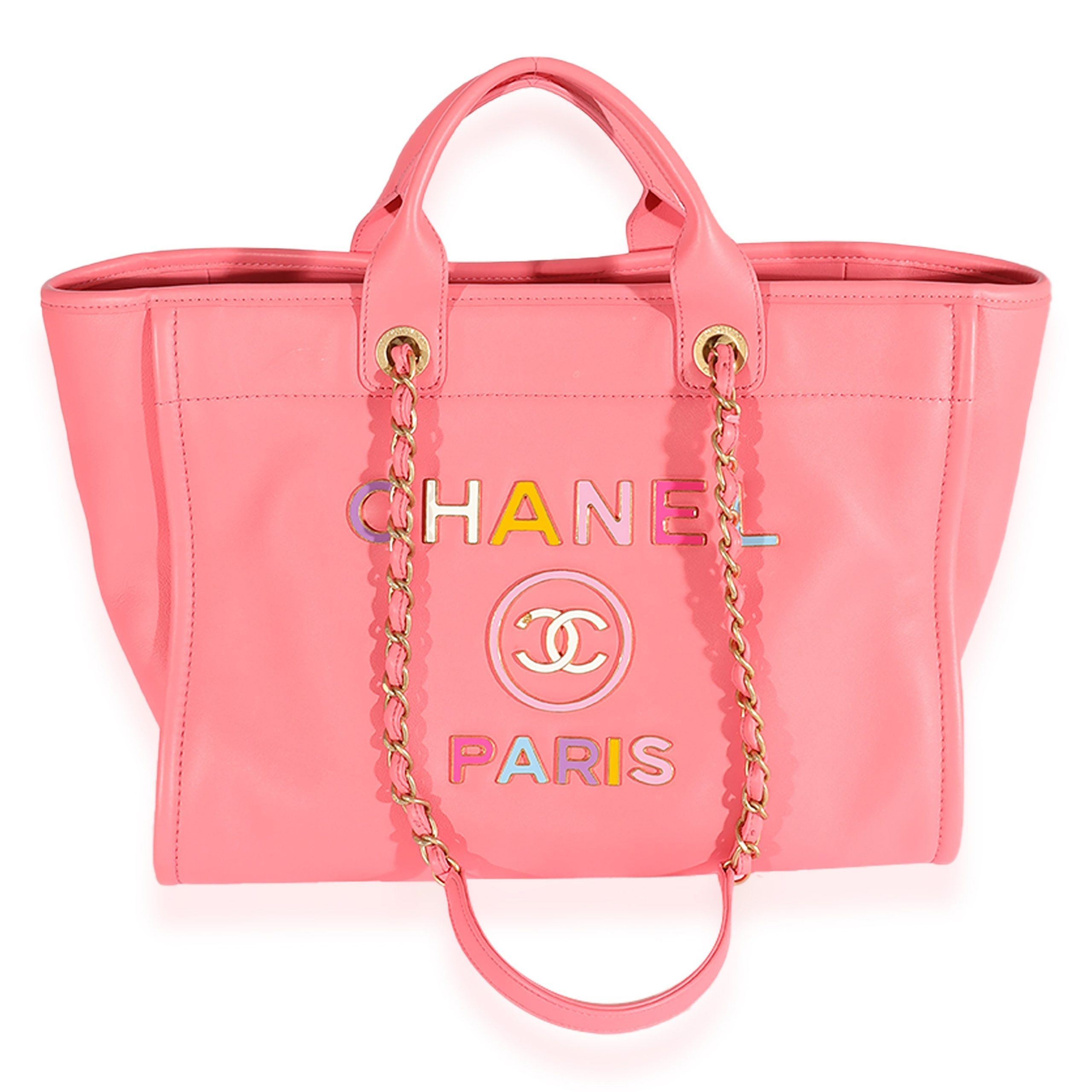 image of Chanel Pink Leather Medium Deauville Tote, Women's