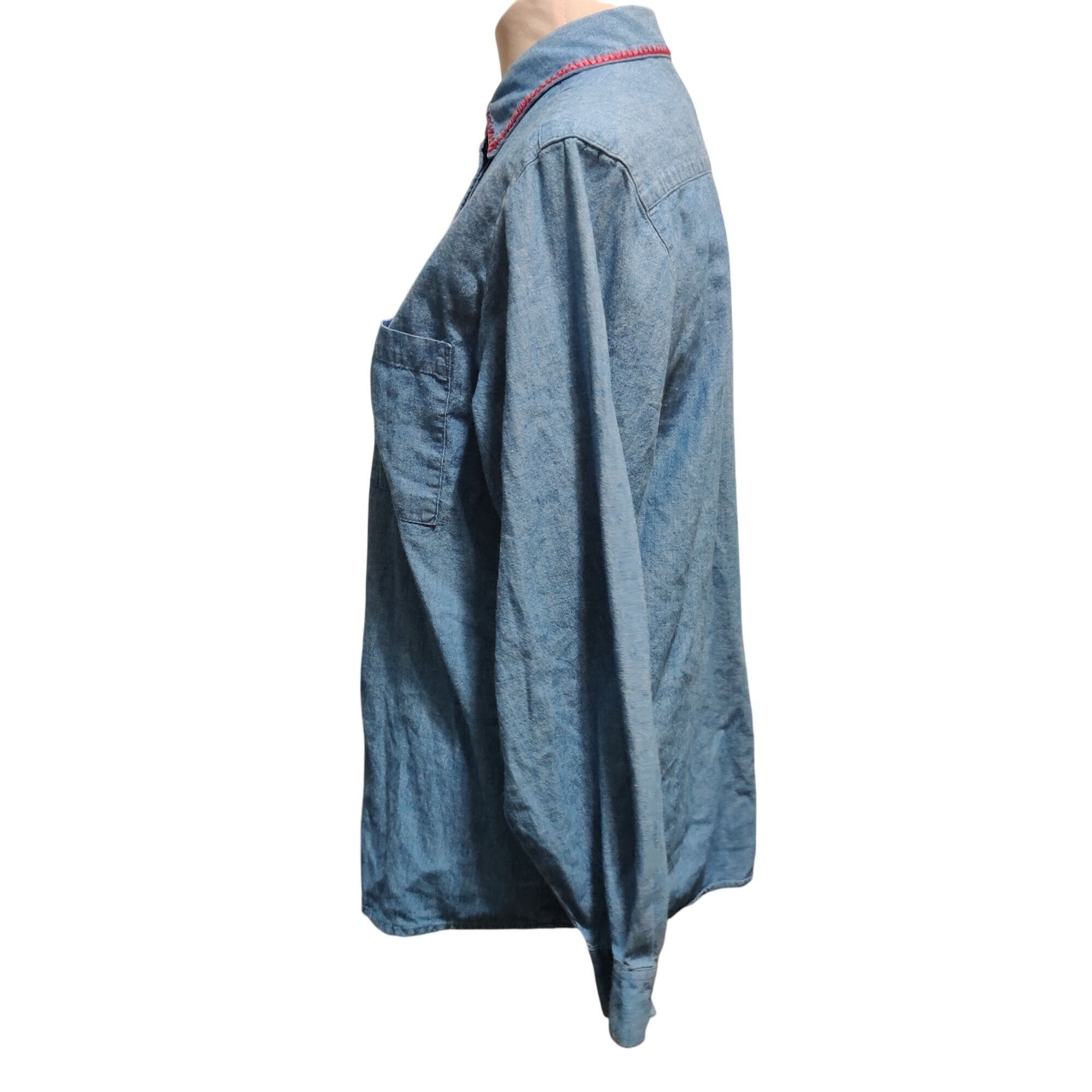 Vintage Vintage Belle Pointe M Denim Button Shirt Holiday Embroidere Size M / US 6-8 / IT 42-44 - 5 Thumbnail