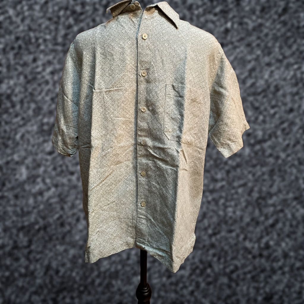 Perry Ellis Perry Ellis Mens Short Sleeve Linen Blend Shirt Medium Beige Printed Collar Casual Shirt Size US S / EU 44-46 / 1 - 1 Thumbnail
