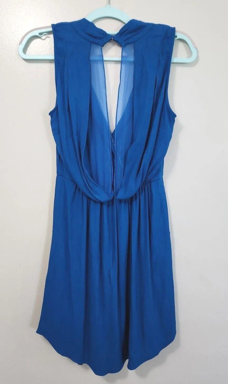 Designer Rebecca Taylor Dress Size 4 Blue V Neck Drapey Silk Blue Size S / US 4 / IT 40 - 2 Thumbnail