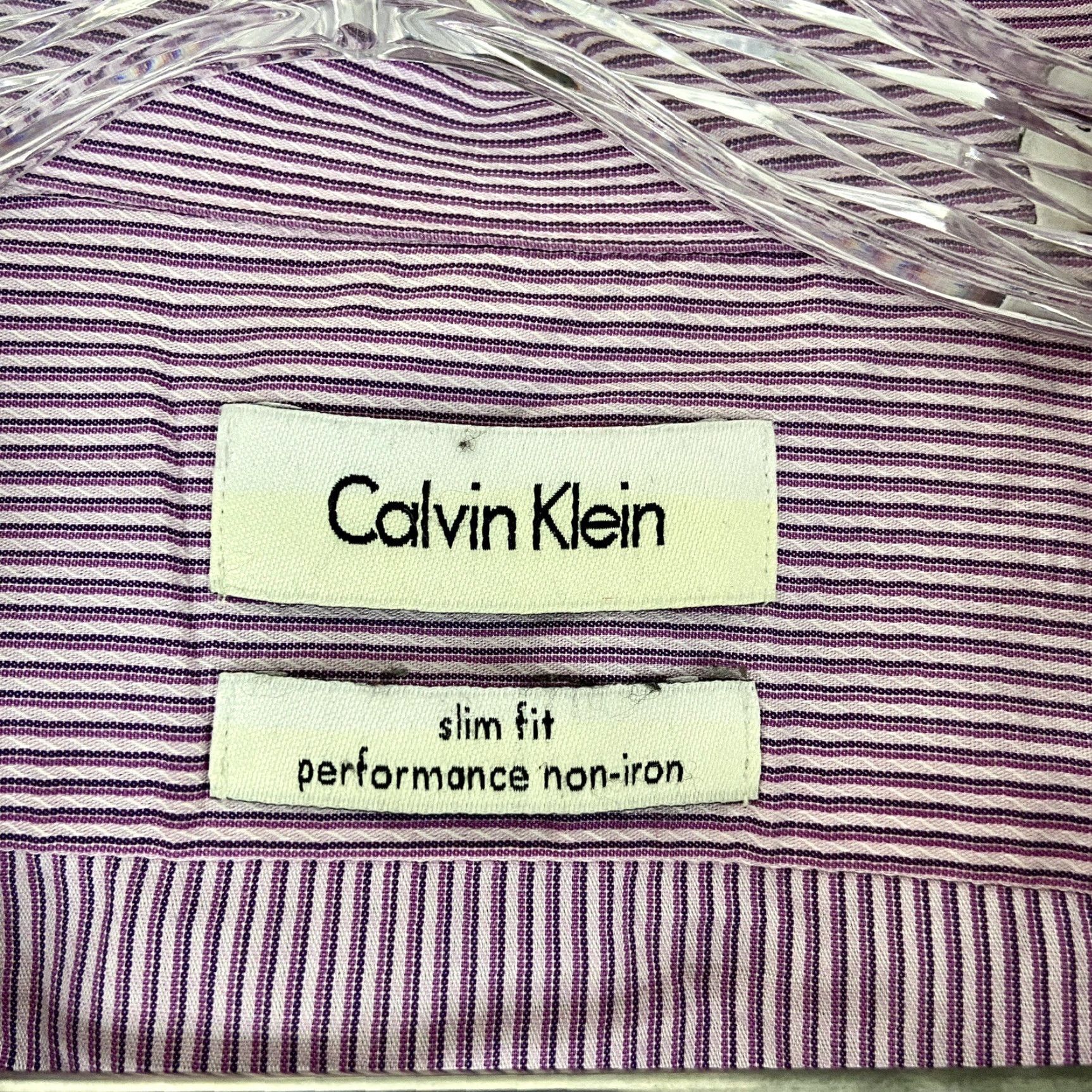 Calvin Klein VINTAGE Calvin Klein Dress Shirt Mens 17 Slim Long Sleeve Purple Stripe Shirt 17 Purple Mens Size 46R - 6 Thumbnail