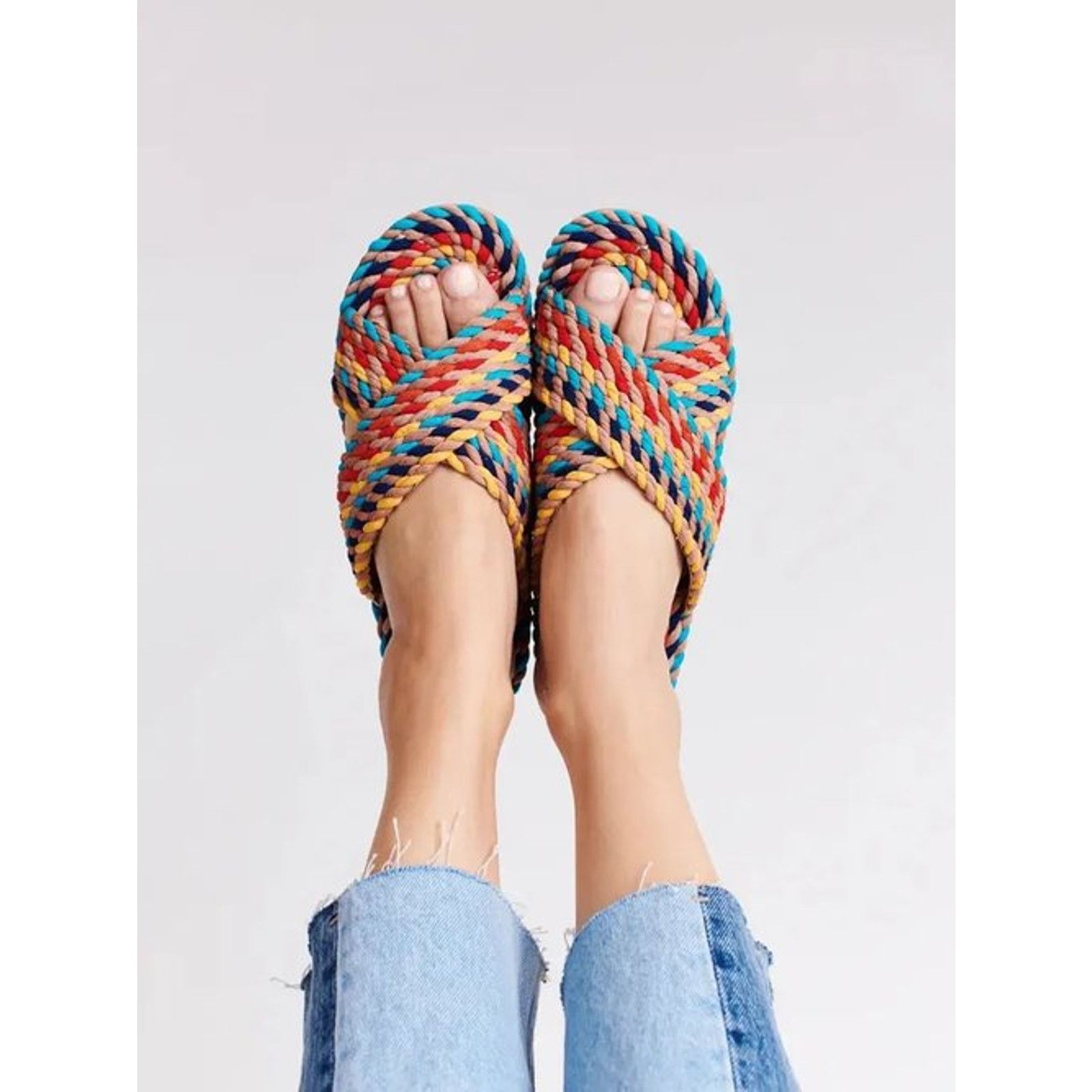 Anthropologie Salt + Umber Size 8 Saraya Multi-Rainbow Fabric Rope Sandal Size US 8 / IT 38 - 2 Thumbnail