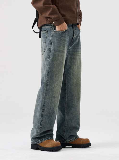 Japanese Brand Washed distressed men's vintage loose straight jeans Size US 32 / EU 48 - 3 Thumbnail