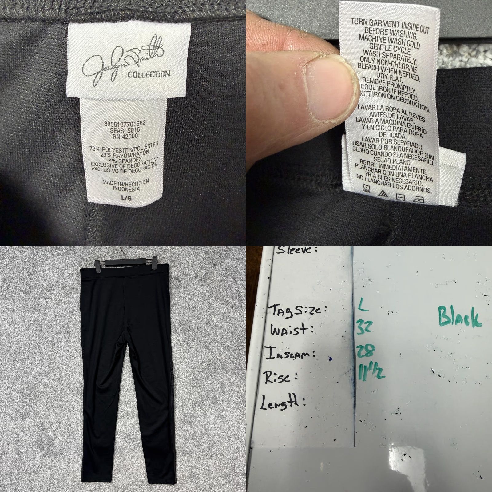 Vintage Jaclyn Smith Leggings Womens L 32x28 Black Faux Leather Stretch Jegging High Rise Pull On Size 36" / US 14 / IT 50 - 8 Thumbnail