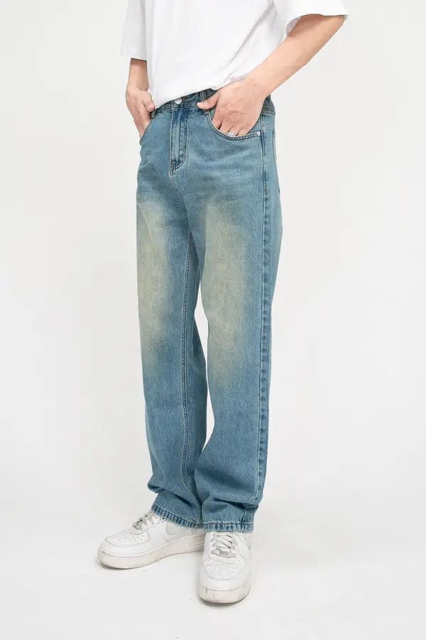 Japanese Brand Men's wide-leg vintage distressed loose straight jeans Size US 34 / EU 50 - 3 Thumbnail