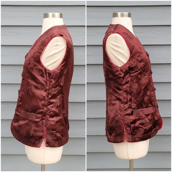 Vintage 100% Silk Cheongsam Qipao Reversible Red Burgundy Floral Ori Size M / US 6-8 / IT 42-44 - 4 Thumbnail