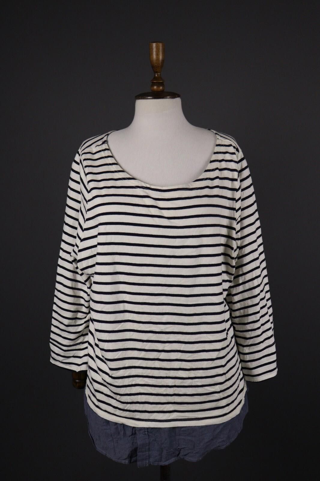James Perse Per Se White Stripe Long Sleeve Knit Top Shirt Tunic Size L Size L / US 10 / IT 46 - 1 Thumbnail