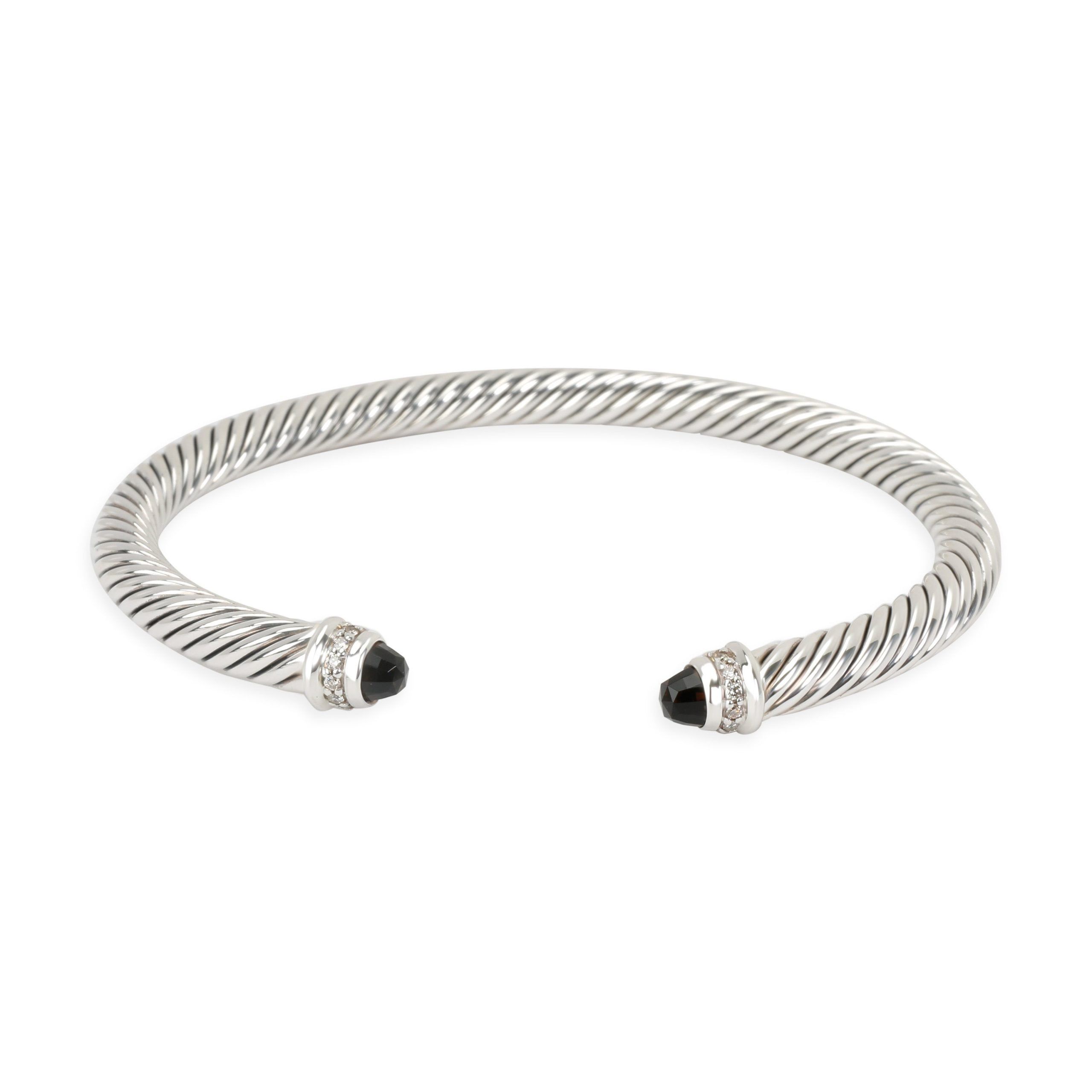 David Yurman Cable Onyx & Diamond Bangle in Sterling Silver 0.07 CTW