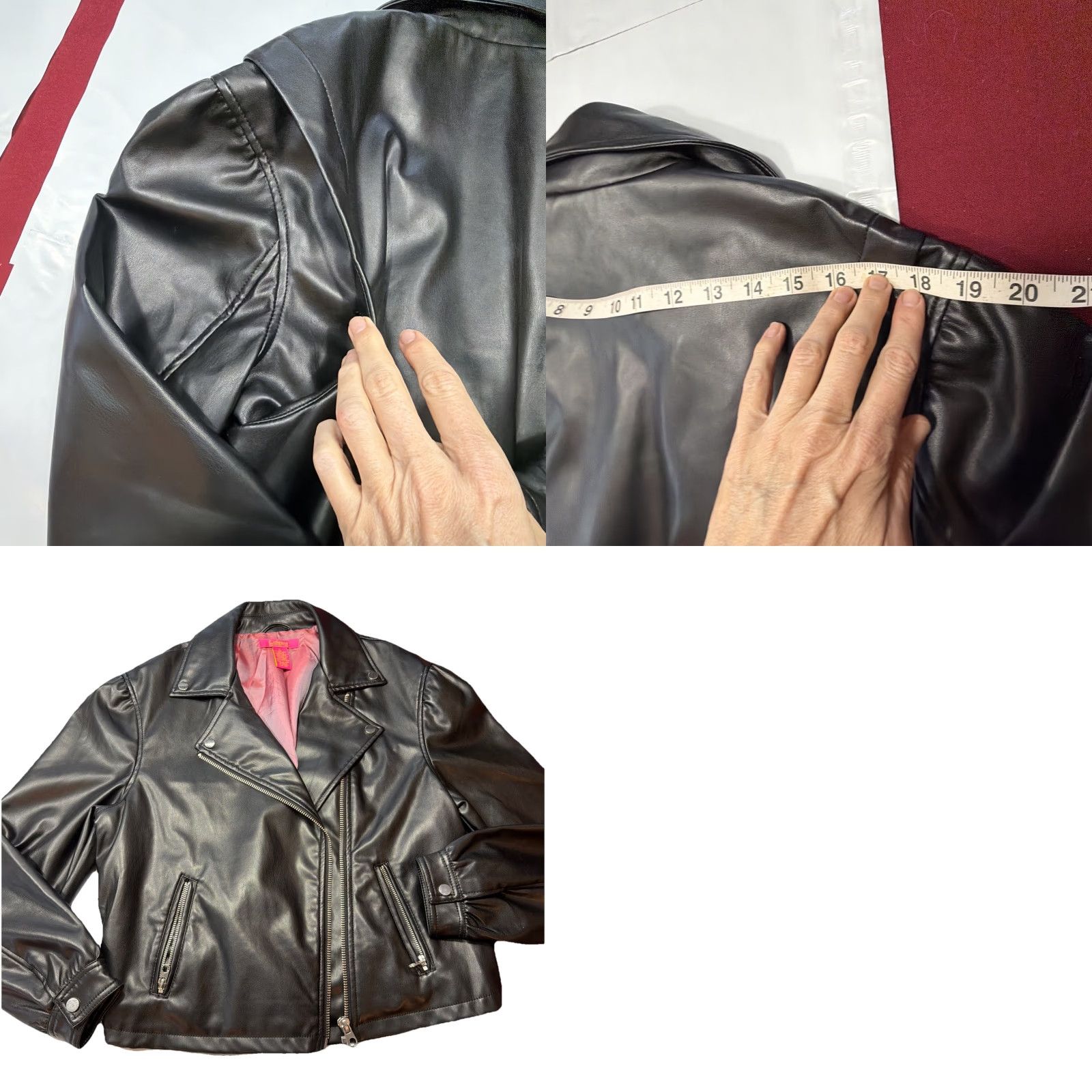 Vintage Catherine Malandrino Black Moto Zip Biker Jacket Women L Pink Lining Zip Pockets Jacket Size L / US 10 / IT 46 - 10 Thumbnail