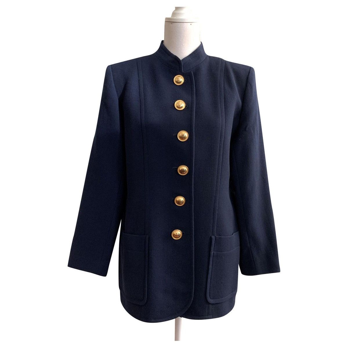 Designer × Vintage × Yves Saint Laurent 🔴YSL/Yves Saint Laurent Navy Blue Pattern Cardigan Size S / US 4 / IT 40 - 2 Thumbnail