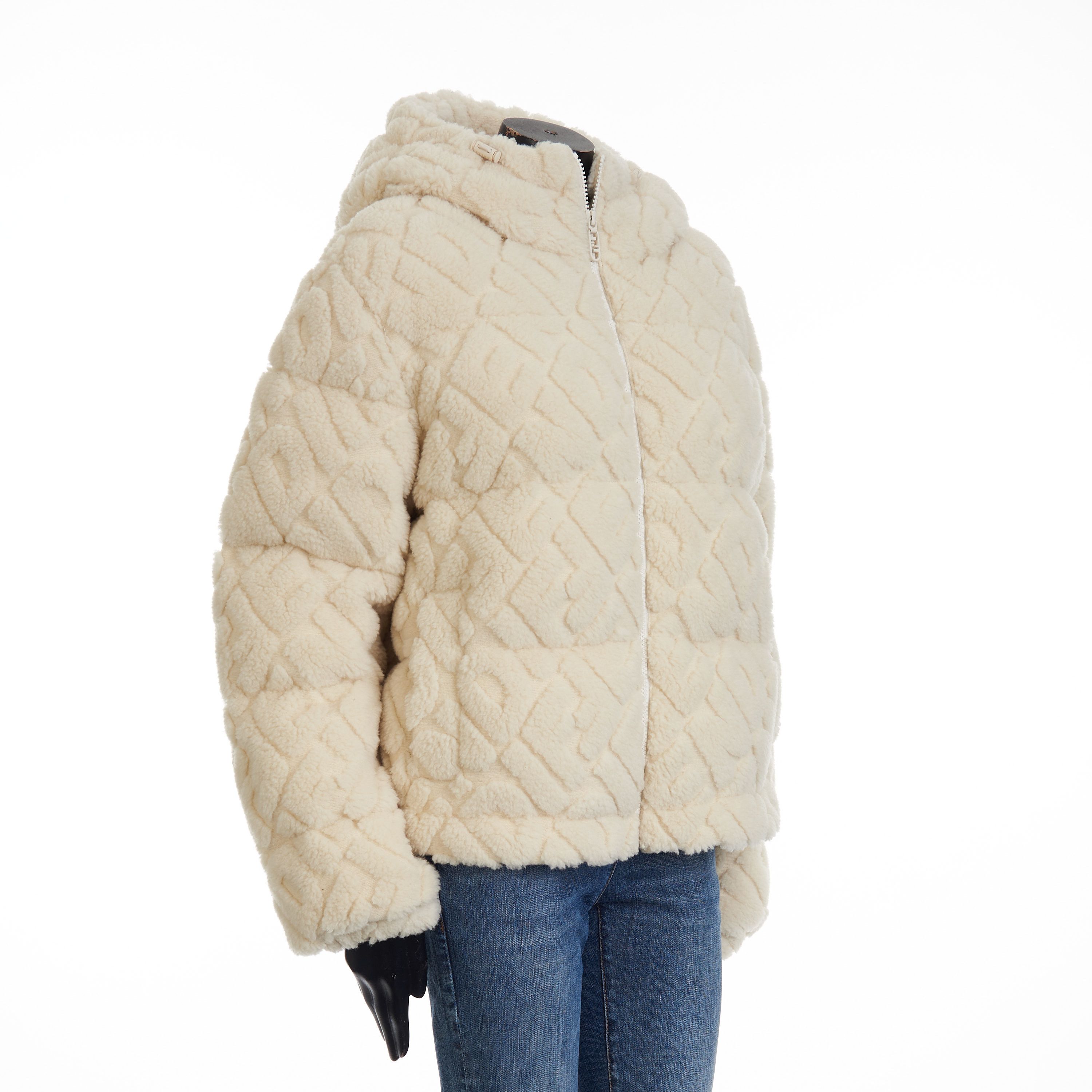 Fendi Short Blouson Jacket - White Wool, FF Motif, Drawstring Size L / US 10 / IT 46 - 8 Thumbnail