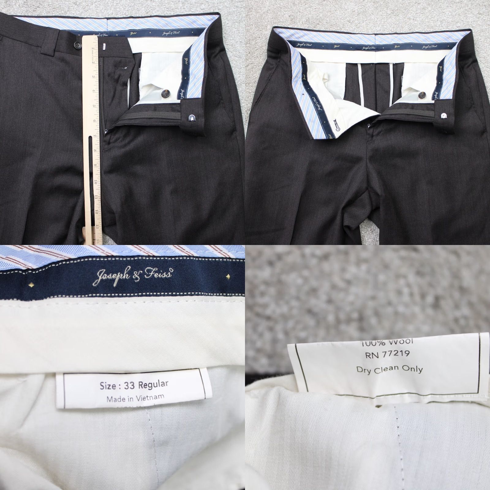 Joseph Joseph & Feiss Dress Pants Mens 33x30 Brown 100% Wool Flat Front Straight leg Dress Pants Mens Regular Brown Wool Size US 33 - 8 Thumbnail