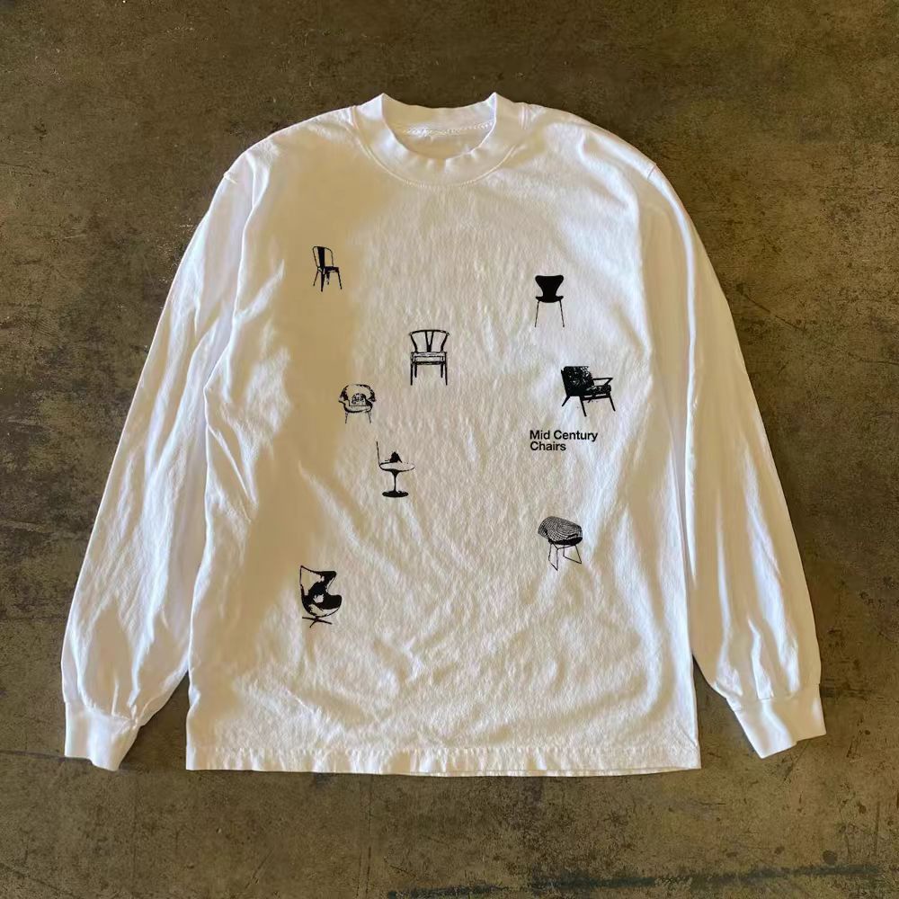 Japanese Brand × Vintage Chair print white casual retro long sleeve tee Size US L / EU 52-54 / 3 - 1 Thumbnail