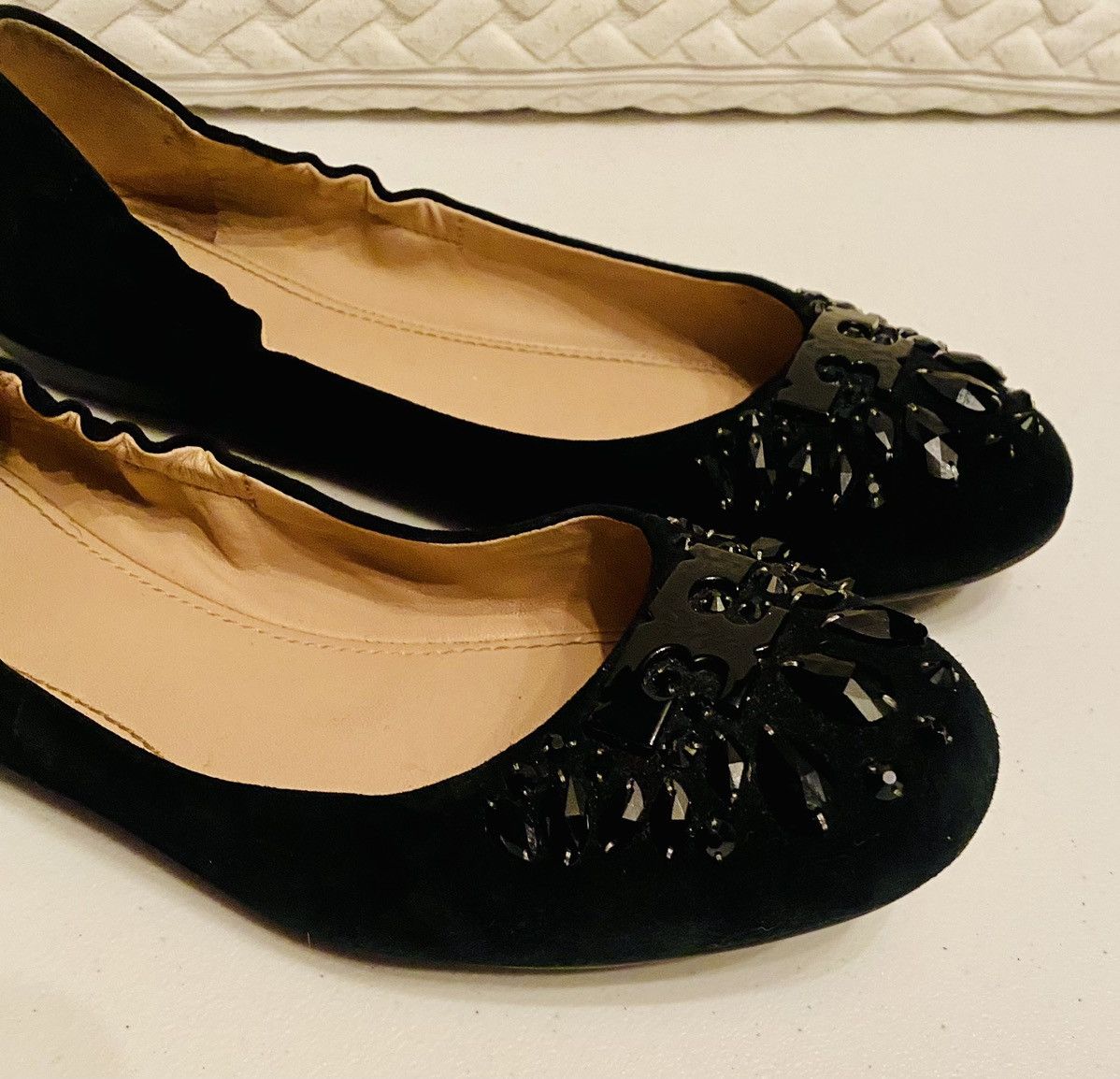 Tory Burch Tory Burch Suede Black Crystal Logo Vamp Delphine Ballet 9.5 Size US 9.5 / IT 39.5 - 5 Thumbnail