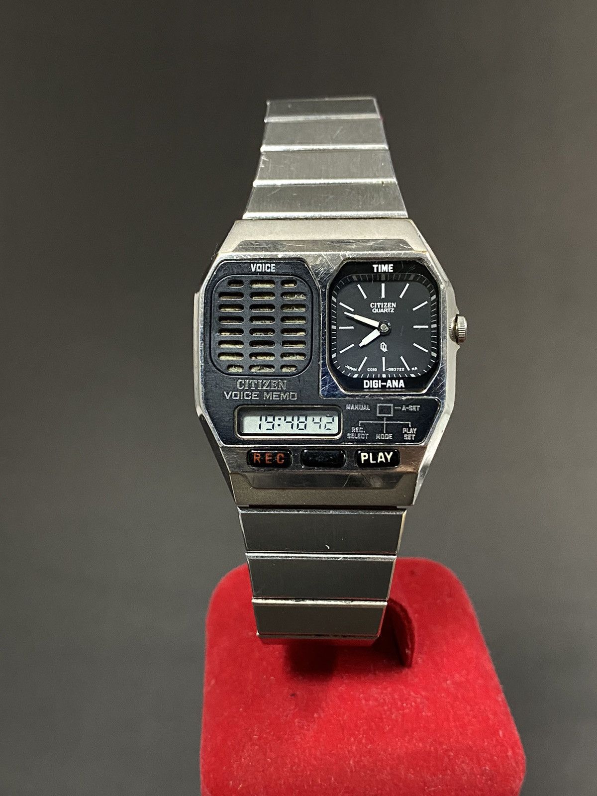 image of Ultra Vintage Citizen Voice Memo Japan Digital Watch in Black, Men's