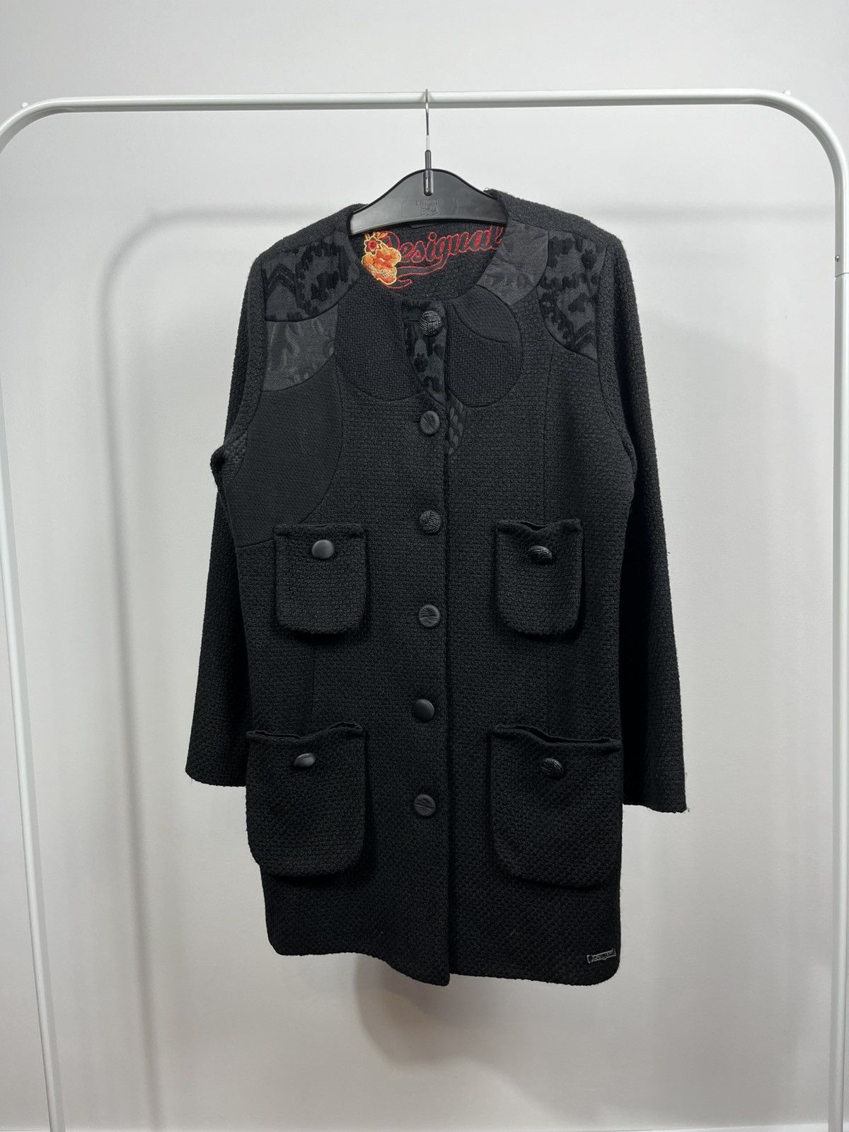 Desigual Desigual black textured long jacket with pockets size 46 Size XL / US 12-14 / IT 48-50 - 1 Thumbnail