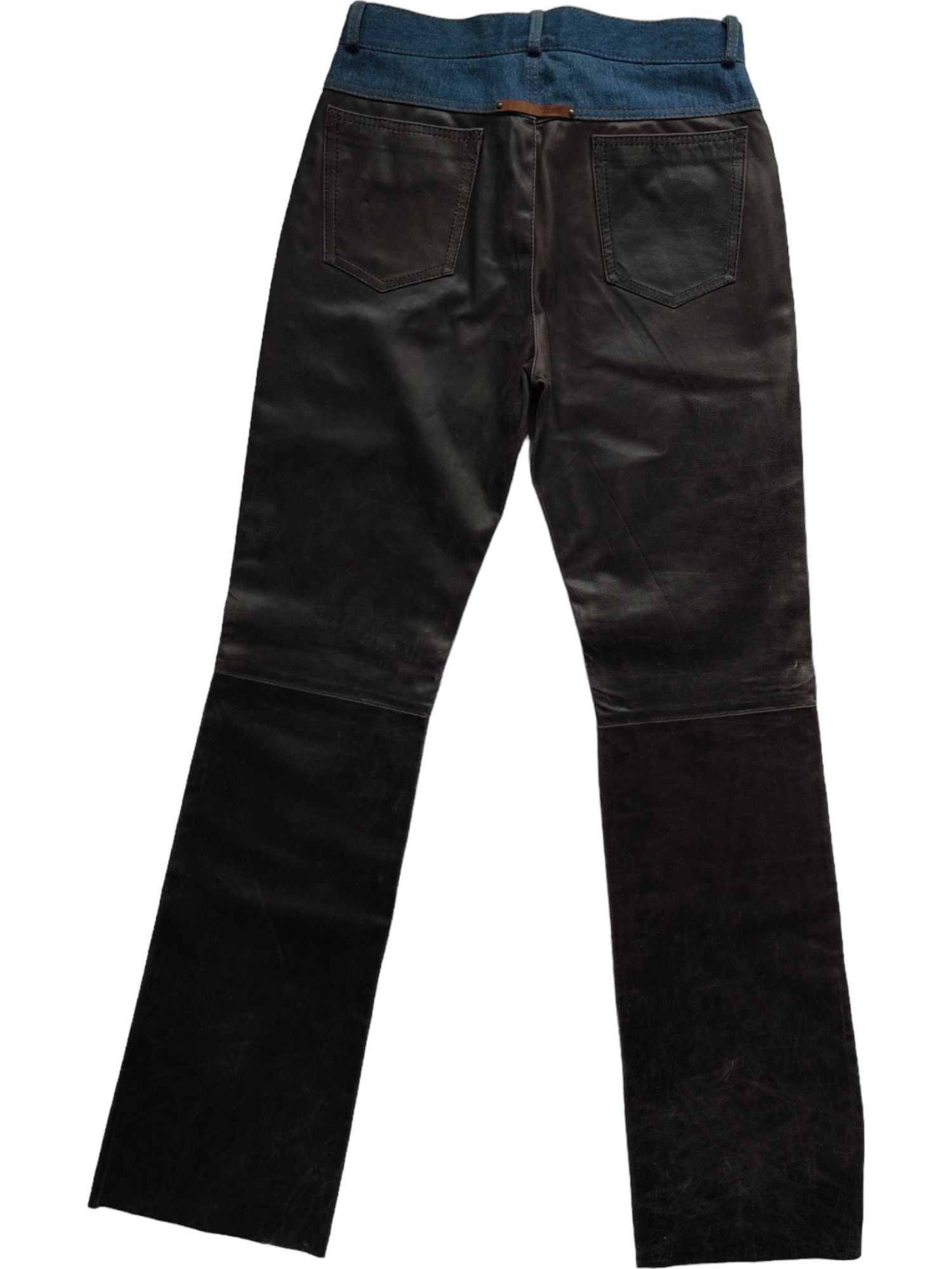 Just Cavalli Brown Leather And Denim Mixed Straight Leg Pants Size 27" / US 4 / IT 40 - 2 Thumbnail