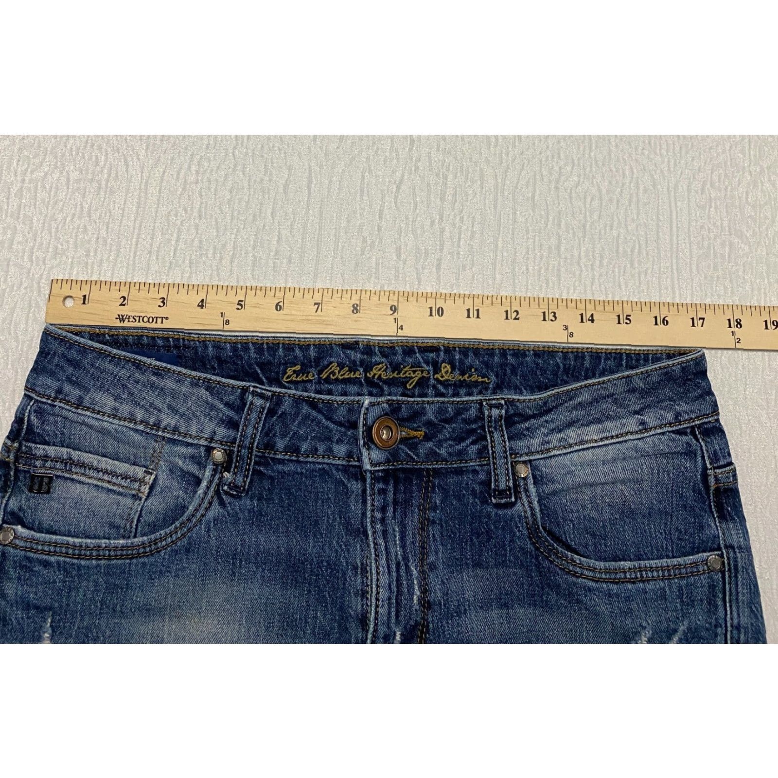 Vintage True Blue Denim Jeans Slim Mens Size 34 Waist 34 Inseam 29 Blue Distressed Stretch Skinny 5-Pocket Design Lightweight Denim Heritage Slim Fit Size US 34 / EU 50 - 3 Thumbnail