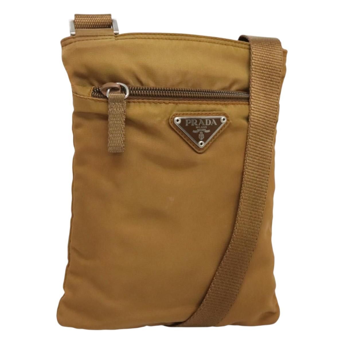 Prada Shoulder Bag Nylon Brown Silver Auth 120961 in Brown/Silver, Women's