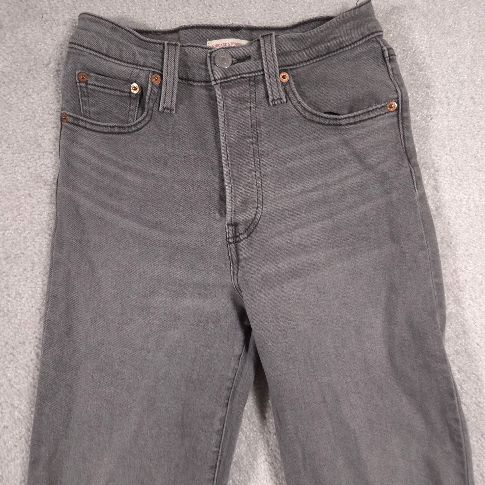 Levi's Levi's Ribcage Straight Ankle Jeans Womens 24 Gray High Rise Stretch Denim Jeans Size 42" / US 20 - 3 Thumbnail