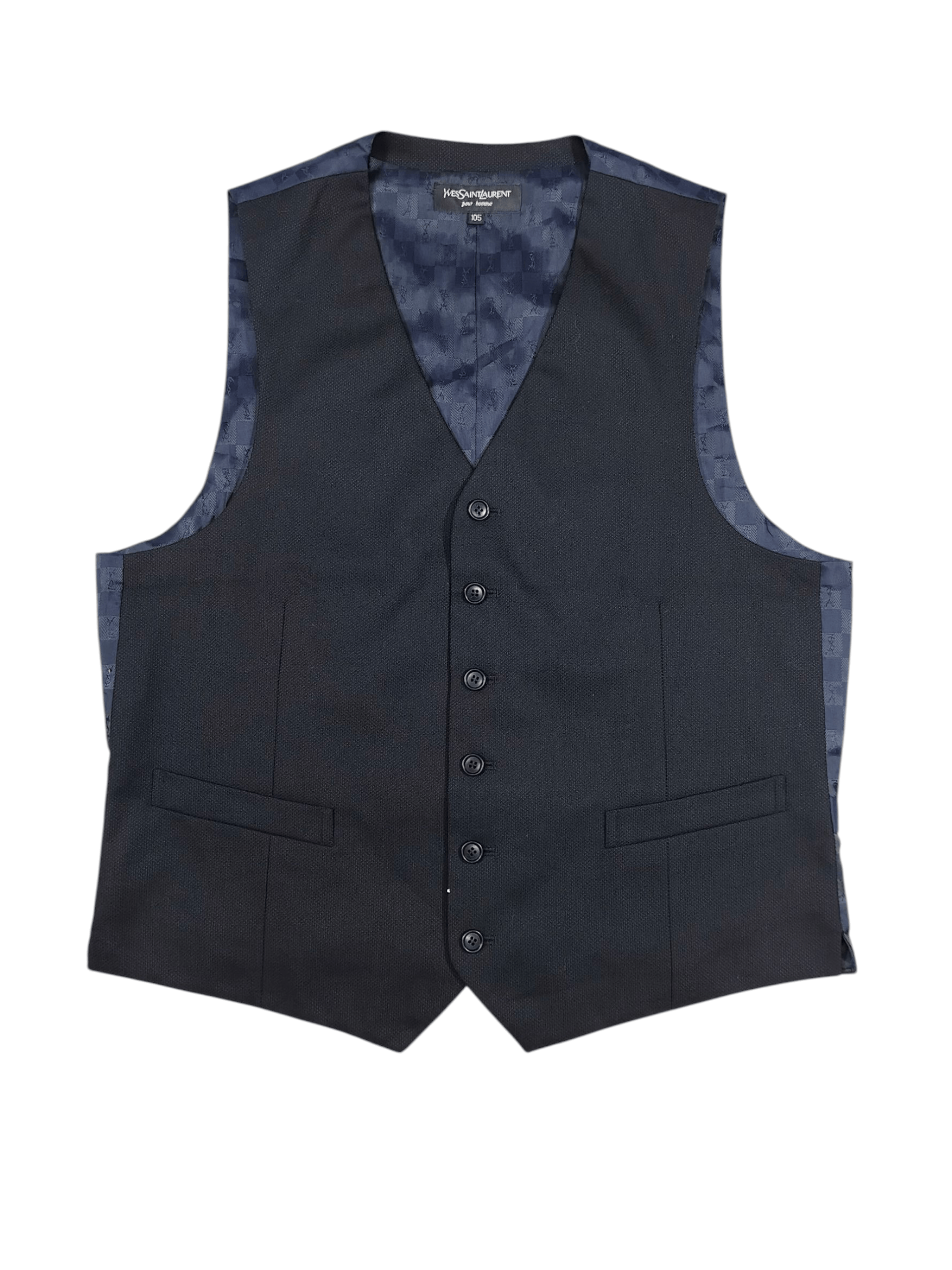 90s YSL Pour Homme- Monogram Jacquard Lining Tailored Vest