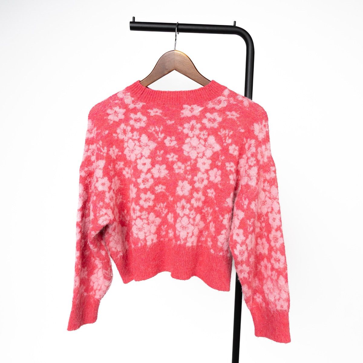 Zara Zara Womens Pink Floral Crop Sweater Knit Jumper Soft Cozy Size M / US 6-8 / IT 42-44 - 4 Thumbnail