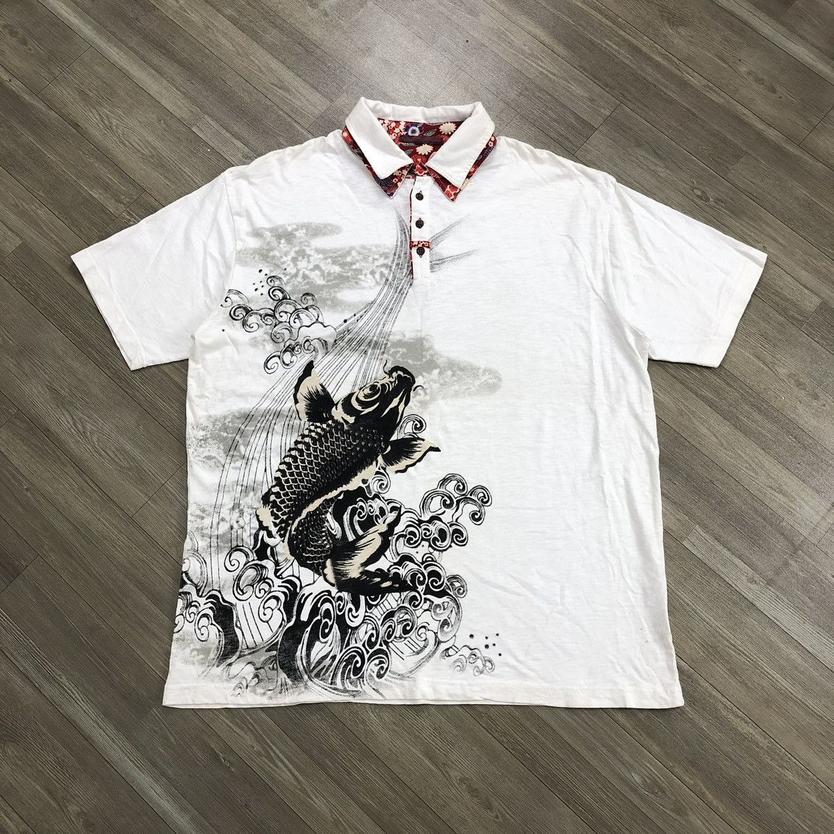 Karakuri Tamashii Vintage Karakuri Tamashii Koi Japanese Polo Shirt Ed Hardy Size US L / EU 52-54 / 3 - 13 Thumbnail
