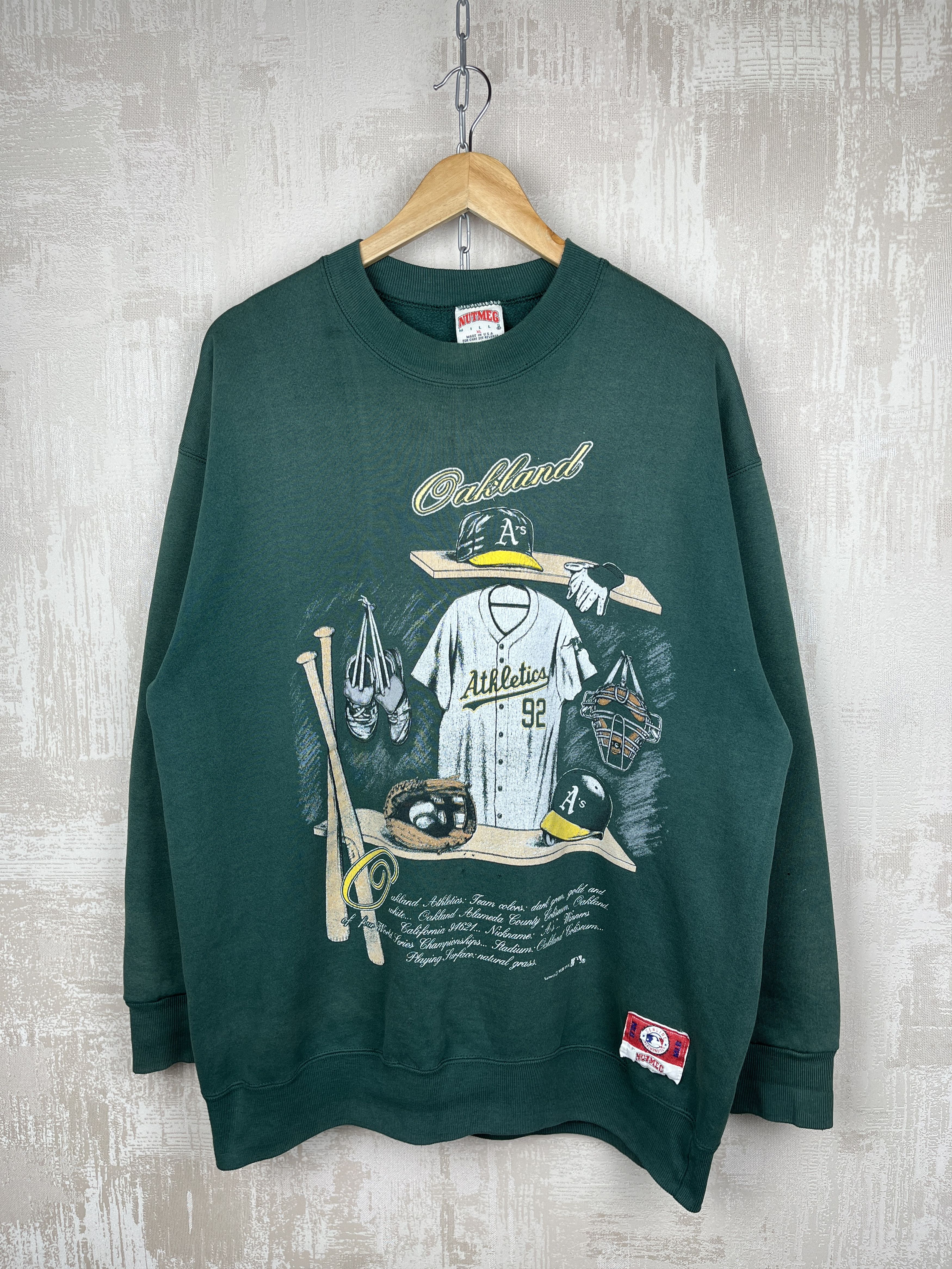 Nutmeg 90's Oakland Athletics A's MBL Nutmeg Vintage Sweatshirt Size US XL / EU 56 / 4 - 2 Thumbnail
