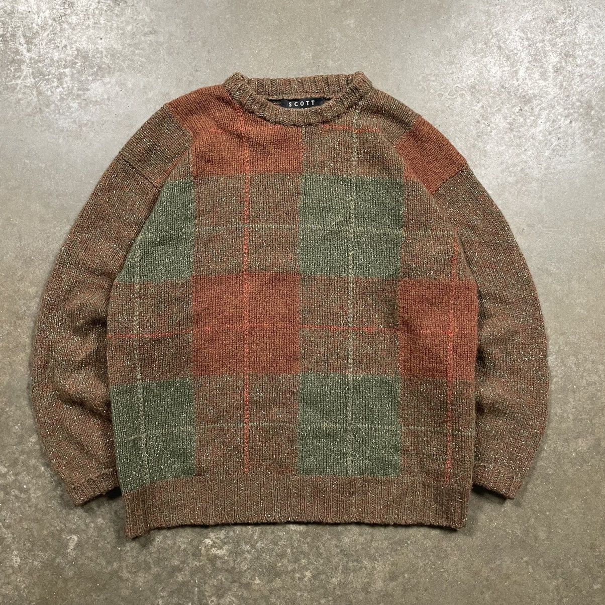 Vintage Vintage Plaid Silk Wool Sweater Grunge Brown Green Plaid Size US L / EU 52-54 / 3 - 1 Thumbnail