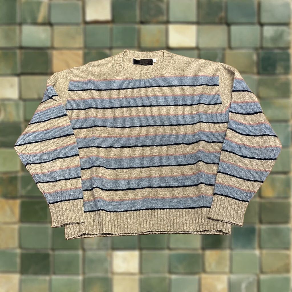 Van Heusen VINTAGE Van Heusen Sweater L 90s Beige Wool Striped Made In USA Mens Size US L / EU 52-54 / 3 - 1 Thumbnail