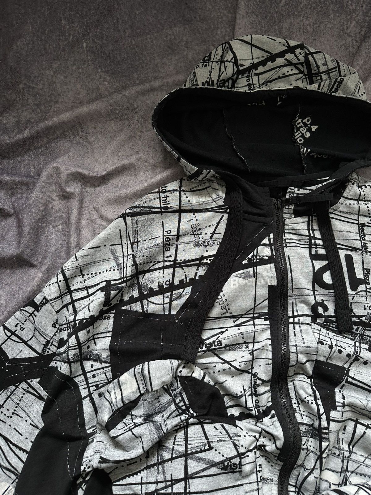 Rundholz RUNDHOLZ BLACK LABEL Patterned Zip Hoodie Black / White Size ONE SIZE - 5 Thumbnail