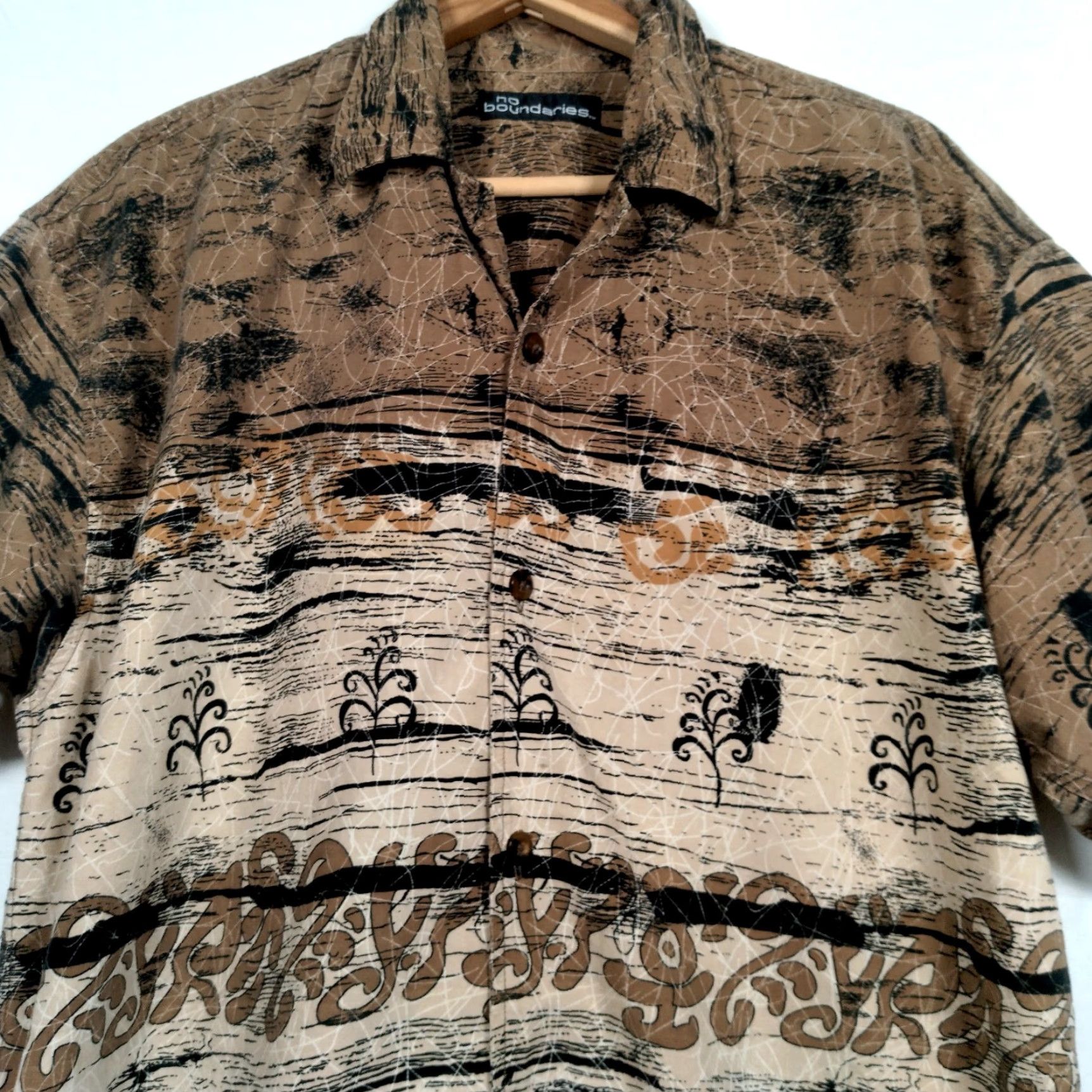 Vintage VINTAGE No Boundaries Men Large Casual Short Sleeve Shirt Cotton Brown Graphic Print Surf Grunge Y2K Size US L / EU 52-54 / 3 - 3 Thumbnail