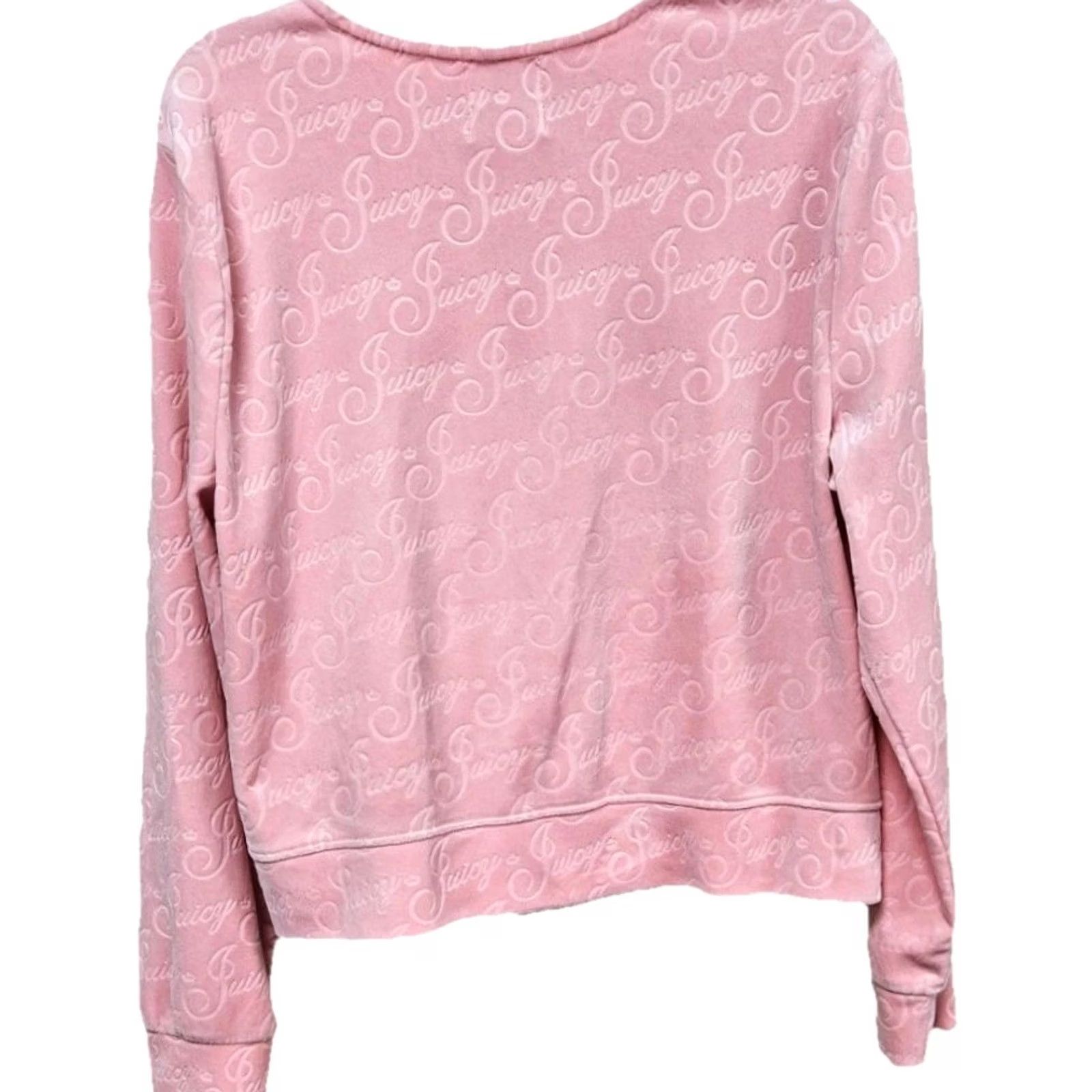 Juicy Couture VINTAGEJuicy Couture Pink Velour Full Zip Hoodie Track Jacket Womens L Velour Full Zip Logo Pattern Retro Jacket 90s Size L / US 10 / IT 46 - 4 Thumbnail