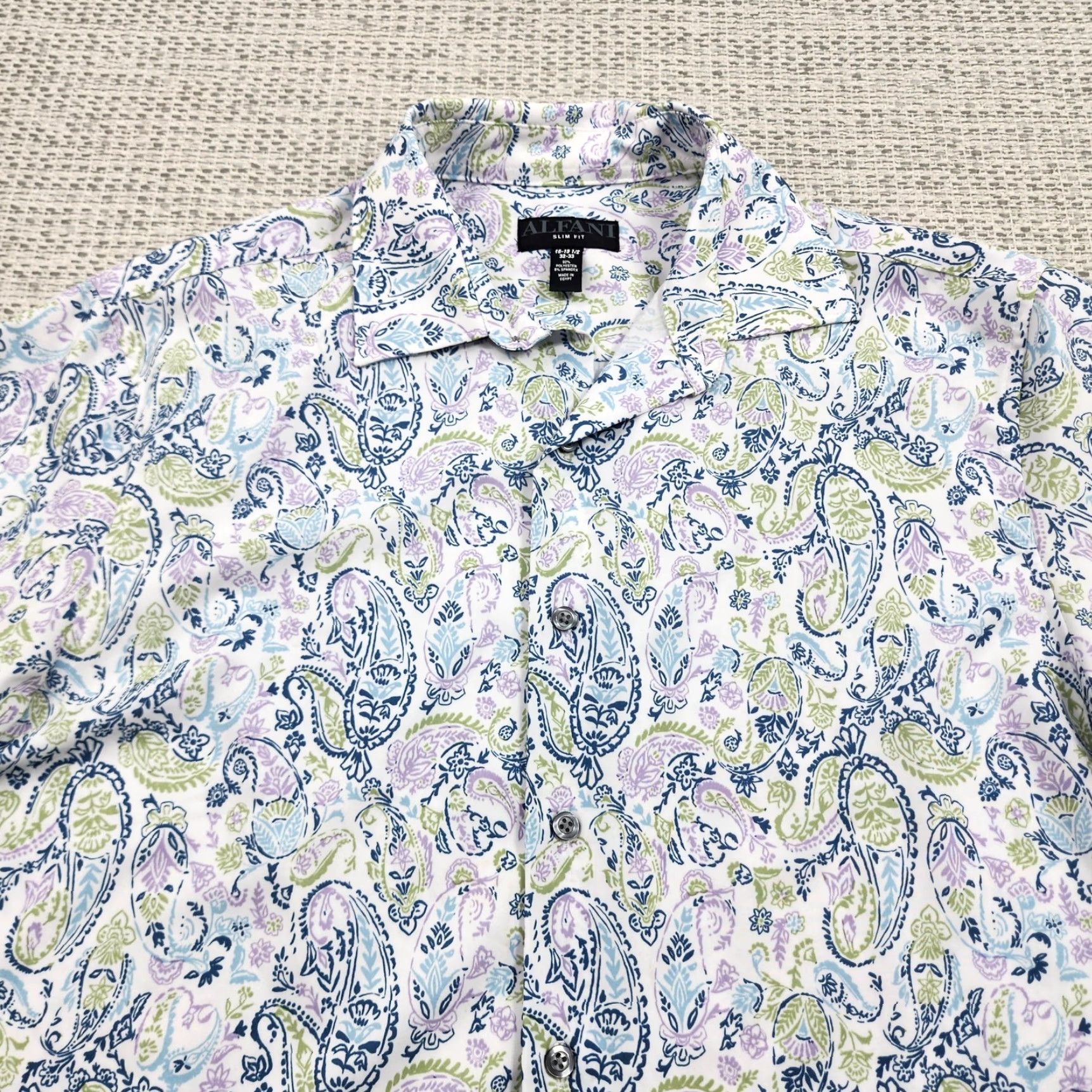 Alfani Alfani Shirt Mens 15-15.5 32-33 White Paisley Slim Fit Stretch Button-Down Shirt Size US L / EU 52-54 / 3 - 4 Thumbnail