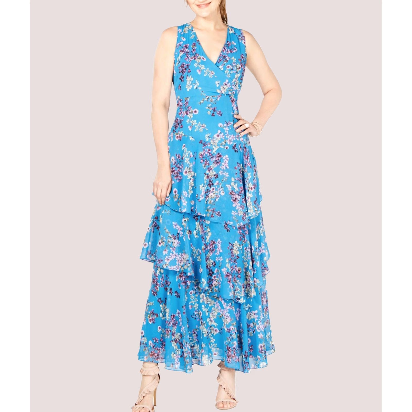 Vintage I.N.C Womens Maxi Ruffled Asymmetrical Dress Blue Size 6 Size M / US 6-8 / IT 42-44 - 1 Preview